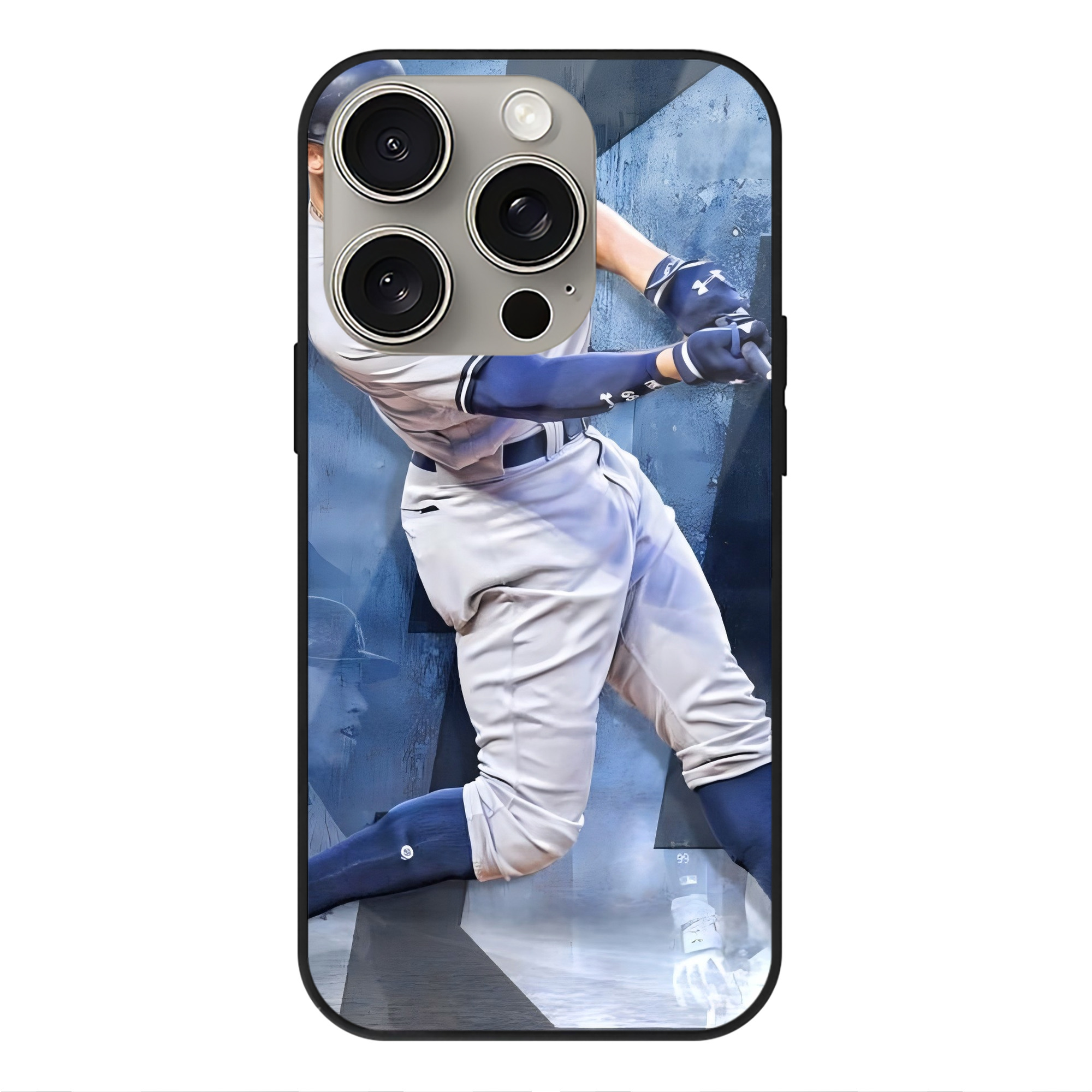 Aaron Judge 40 Home Runs 1 IPhone 15 Pro Mirror Phone Case – UV Printed Glass + TPU – Scratch-Resistant, Wireless Charging Compatible, Precise Fit & Stylish Design