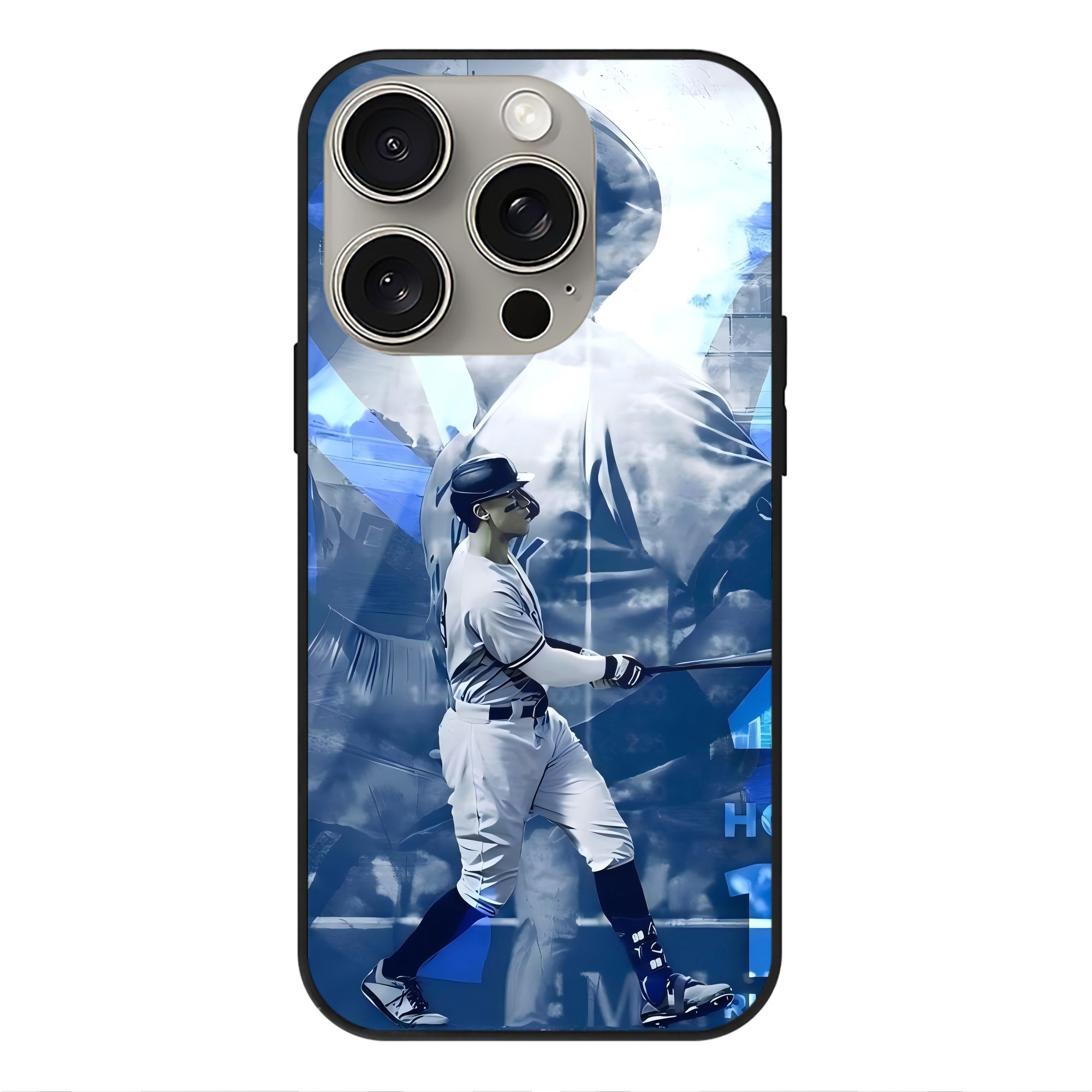 Aaron Judge 46 Home Runs IPhone 15 Pro Mirror Phone Case – UV Printed Glass + TPU – Scratch-Resistant, Wireless Charging Compatible, Precise Fit & Stylish Design