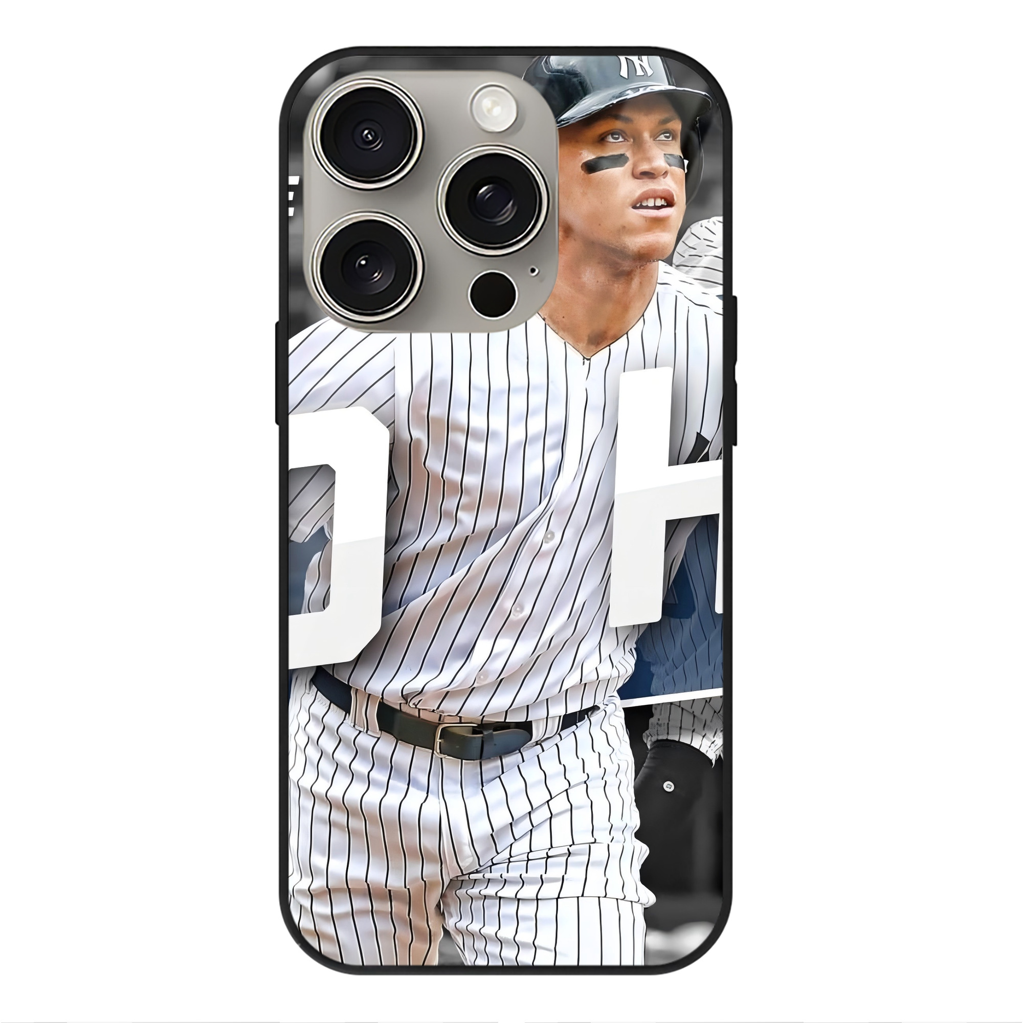 Aaron Judge 50 Home Runs 2 IPhone 15 Pro Mirror Phone Case – UV Printed Glass + TPU – Scratch-Resistant, Wireless Charging Compatible, Precise Fit & Stylish Design