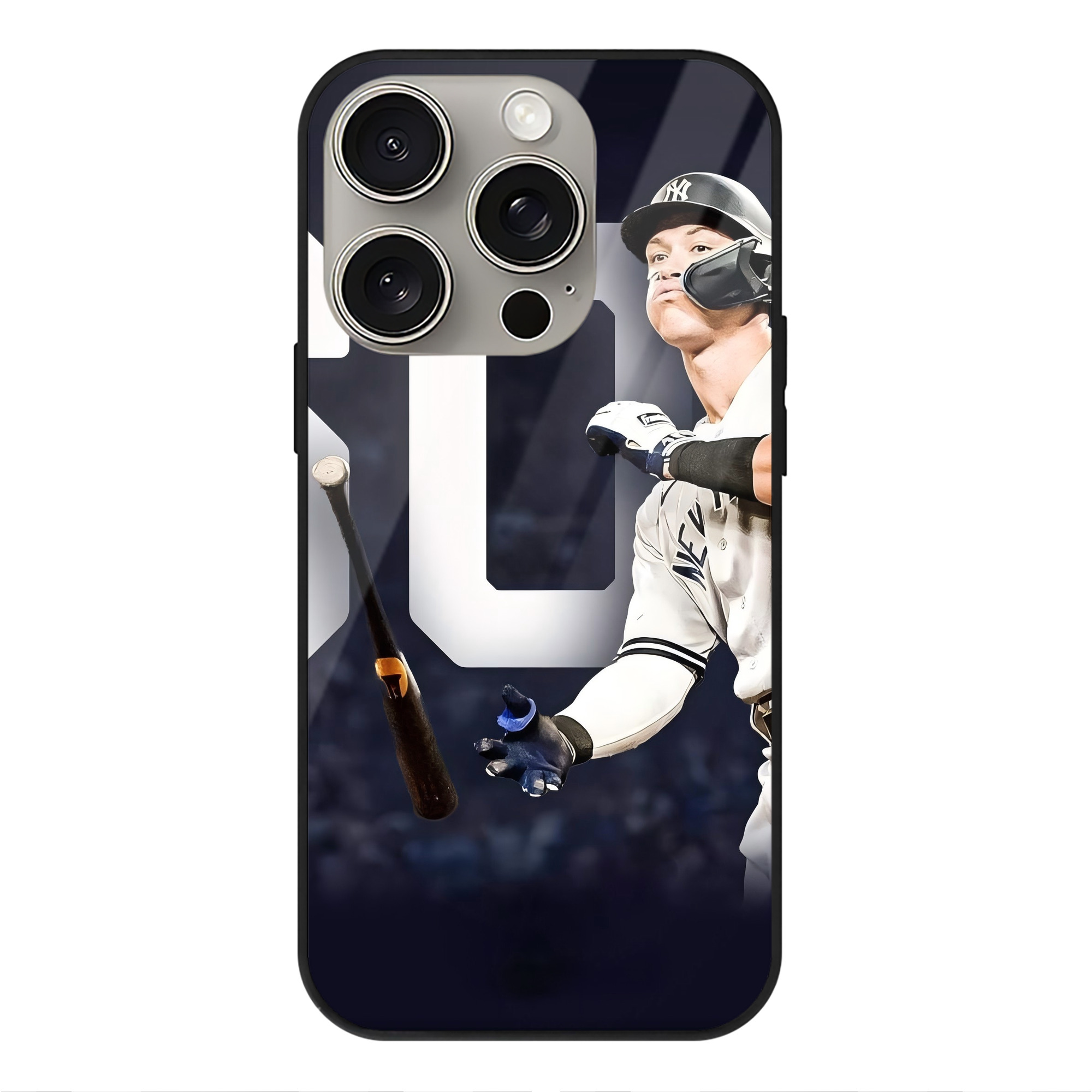Aaron Judge 60 Home Runs 4 IPhone 15 Pro Mirror Phone Case – UV Printed Glass + TPU – Scratch-Resistant, Wireless Charging Compatible, Precise Fit & Stylish Design