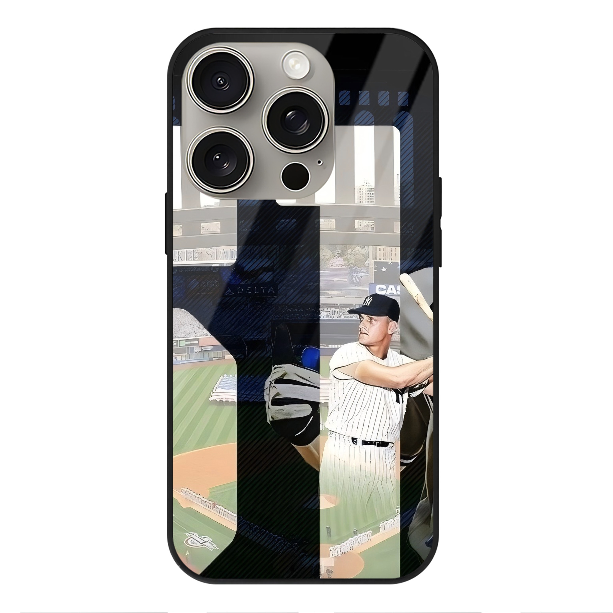 Aaron Judge 61 Home Runs 1 IPhone 15 Pro Mirror Phone Case – UV Printed Glass + TPU – Scratch-Resistant, Wireless Charging Compatible, Precise Fit & Stylish Design