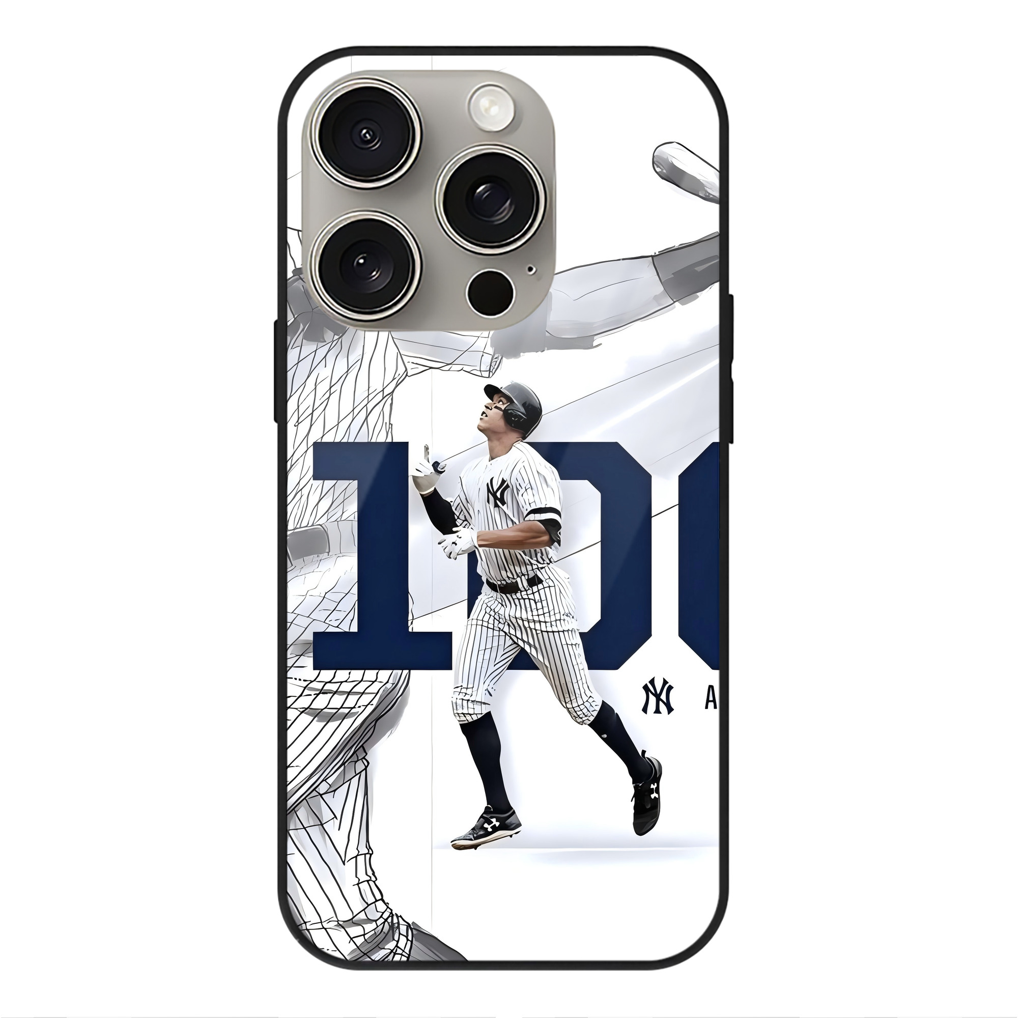 Aaron Judge 100 Home Runs IPhone 15 Pro Mirror Phone Case – UV Printed Glass + TPU – Scratch-Resistant, Wireless Charging Compatible, Precise Fit & Stylish Design