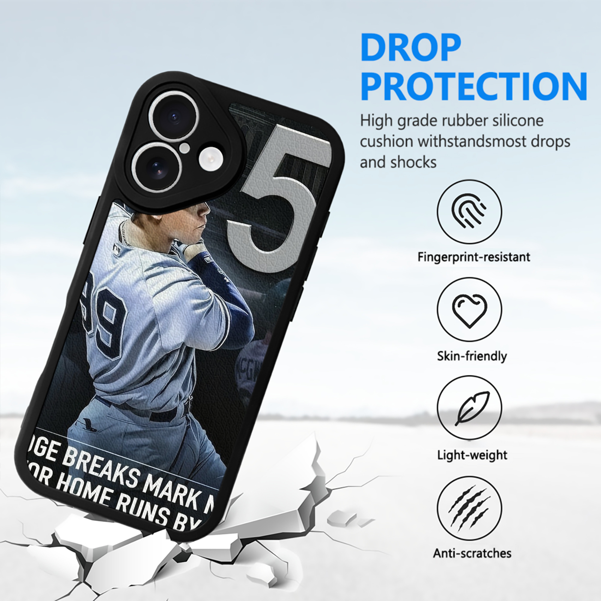 Aaron Judge 50 Home Runs 6 IPhone 16 Silicone Leather Case – UV Print, Lambskin Texture – Perfect Fit, Wireless Charging Compatible, Scratch Resistant, Precise Cutouts – Stylish Protection For IPhone 16