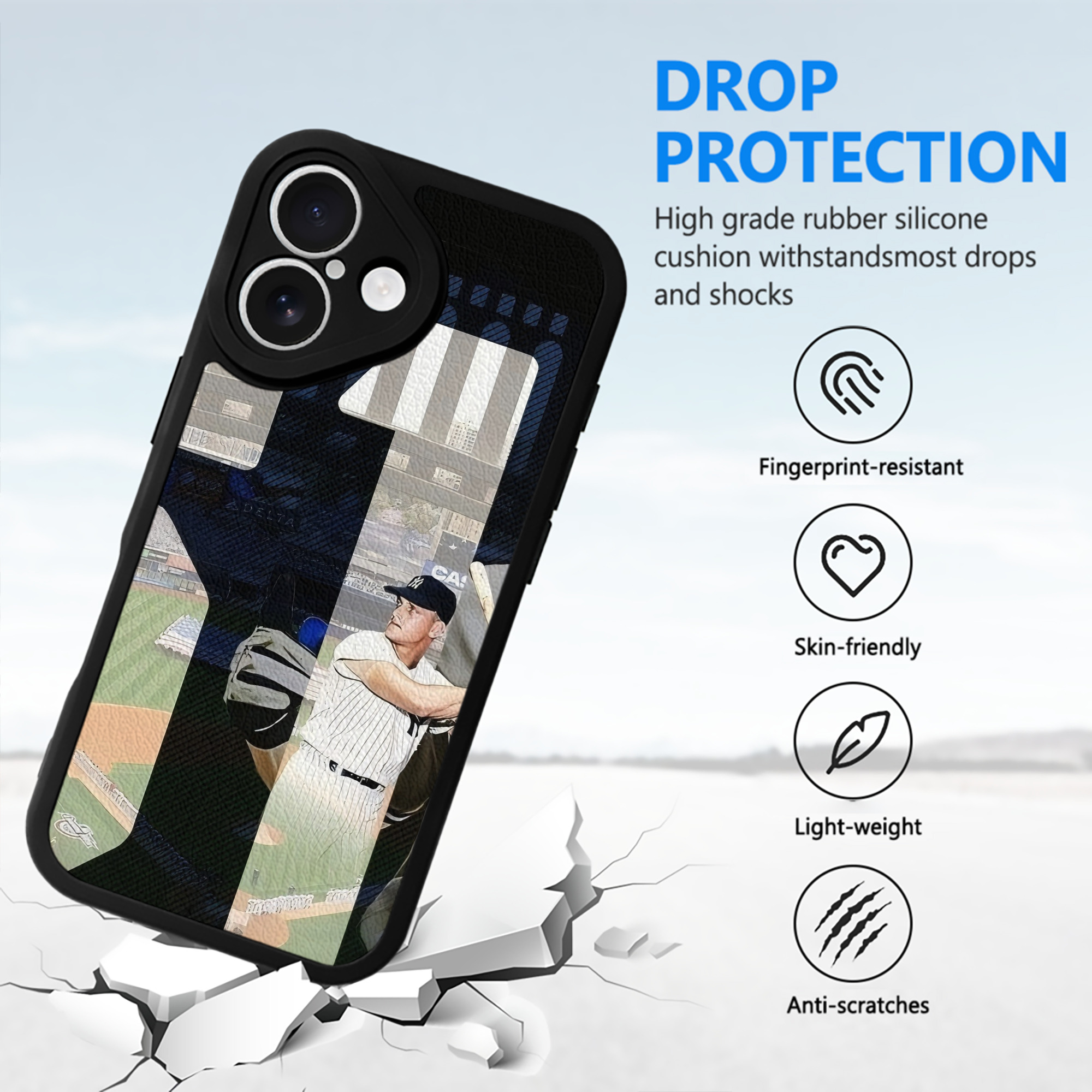 Aaron Judge 61 Home Runs 1 IPhone 16 Silicone Leather Case – UV Print, Lambskin Texture – Perfect Fit, Wireless Charging Compatible, Scratch Resistant, Precise Cutouts – Stylish Protection For IPhone 16