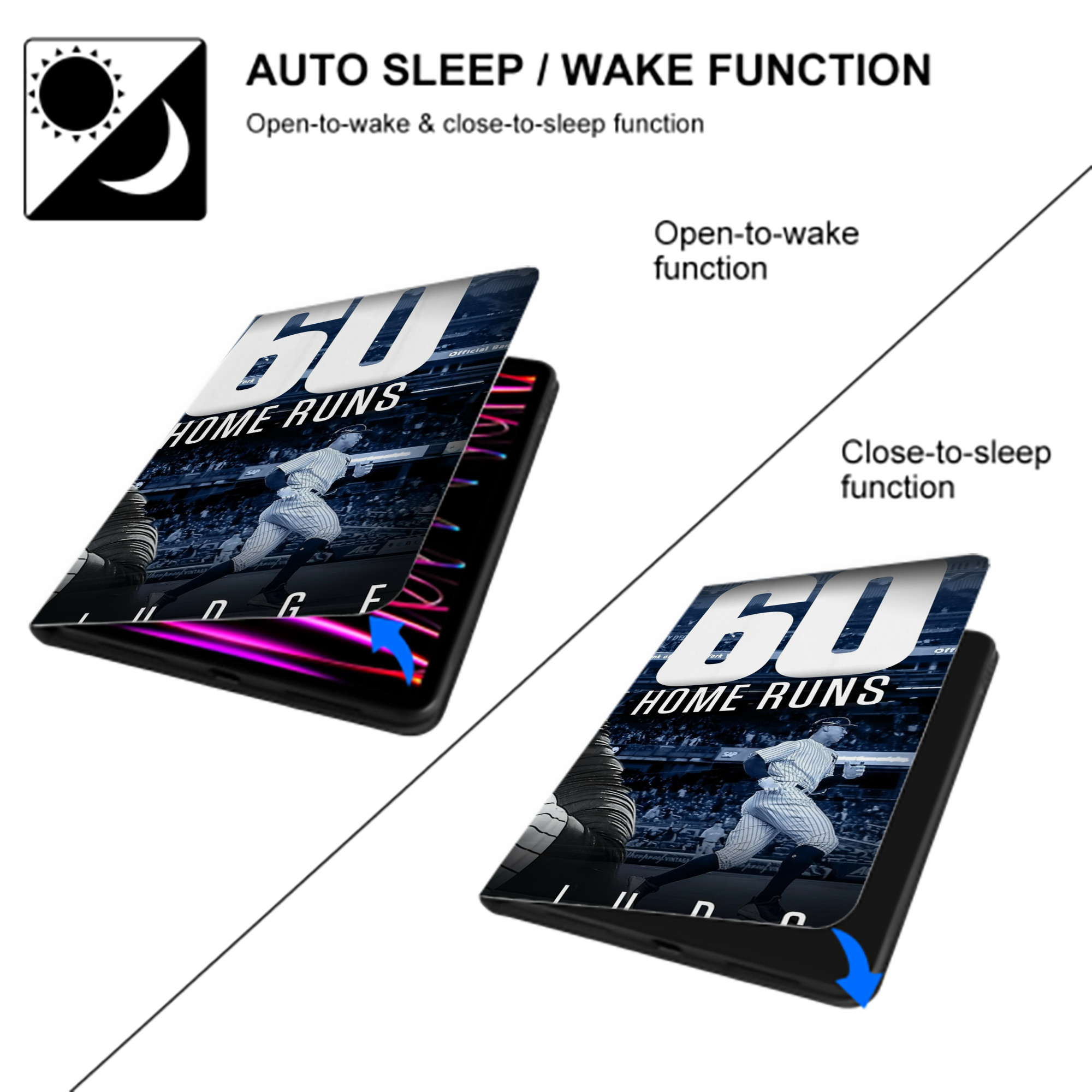 Aaron Judge 60 Home Runs 1 IPad Case Without Pencil Slot – Book-Style Cover With PU Leather & TPU – Slim, Durable, Scratch-Resistant, Full Protection & Easy Access