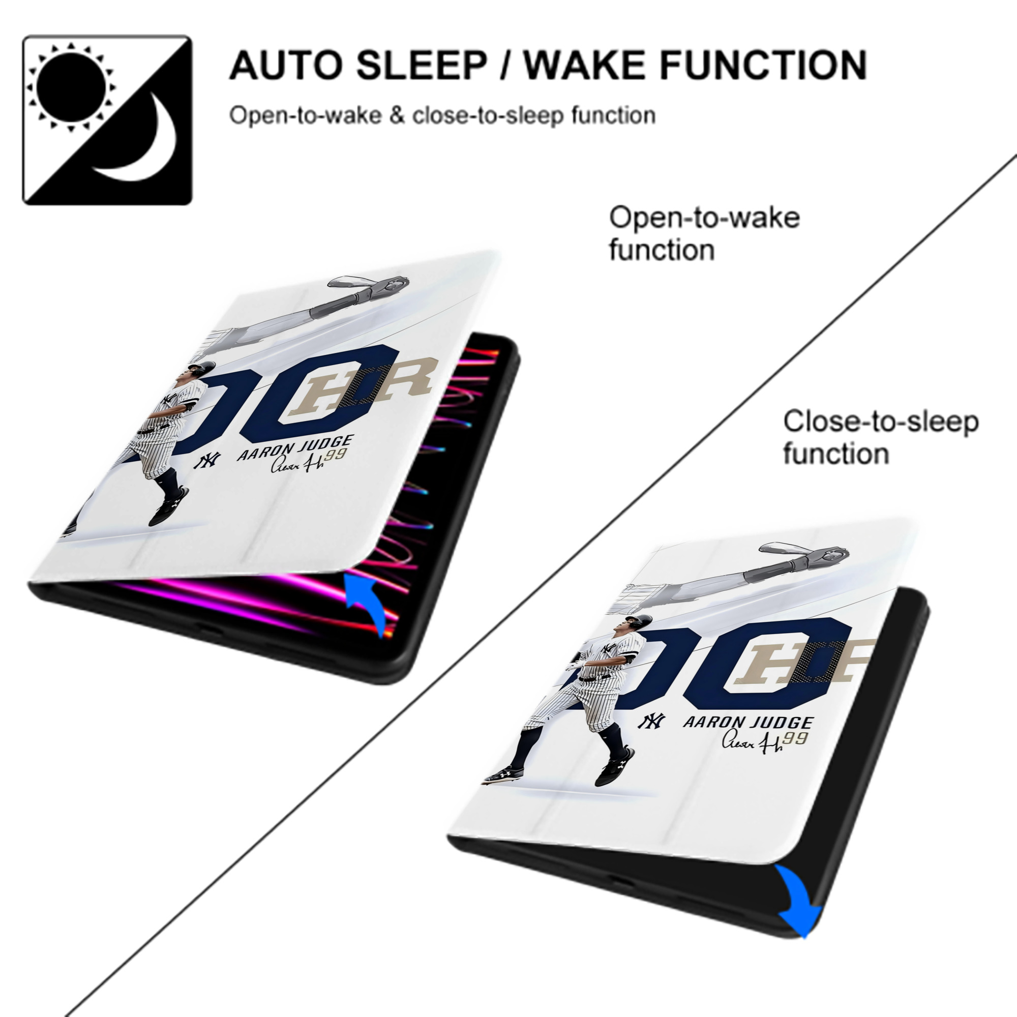 Aaron Judge 100 Home Runs IPad Case Without Pencil Slot – Book-Style Cover With PU Leather & TPU – Slim, Durable, Scratch-Resistant, Full Protection & Easy Access