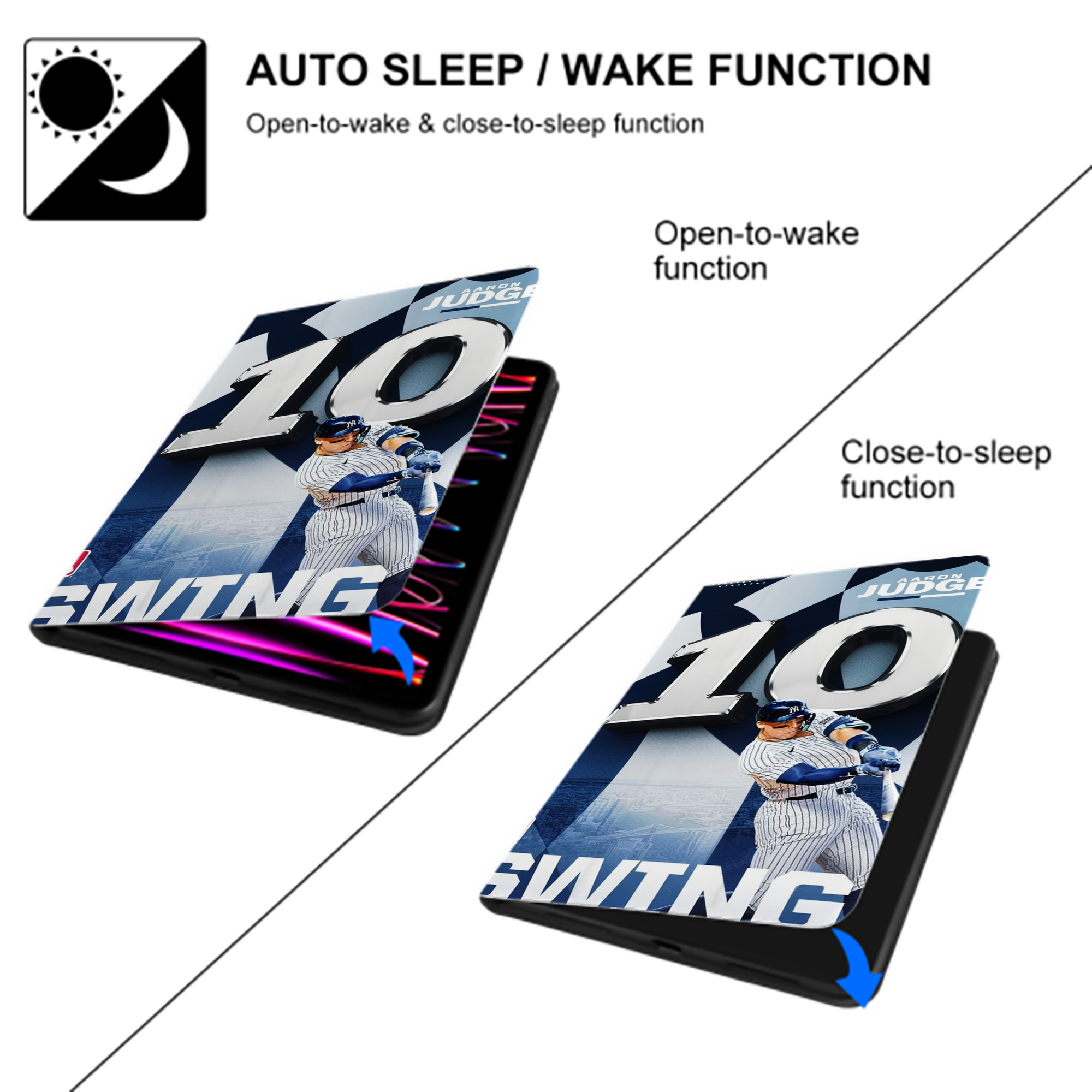 Aaron Judge First to 40 Home Runs In One Swing IPad Case Without Pencil Slot – Book-Style Cover With PU Leather & TPU – Slim, Durable, Scratch-Resistant, Full Protection & Easy Access