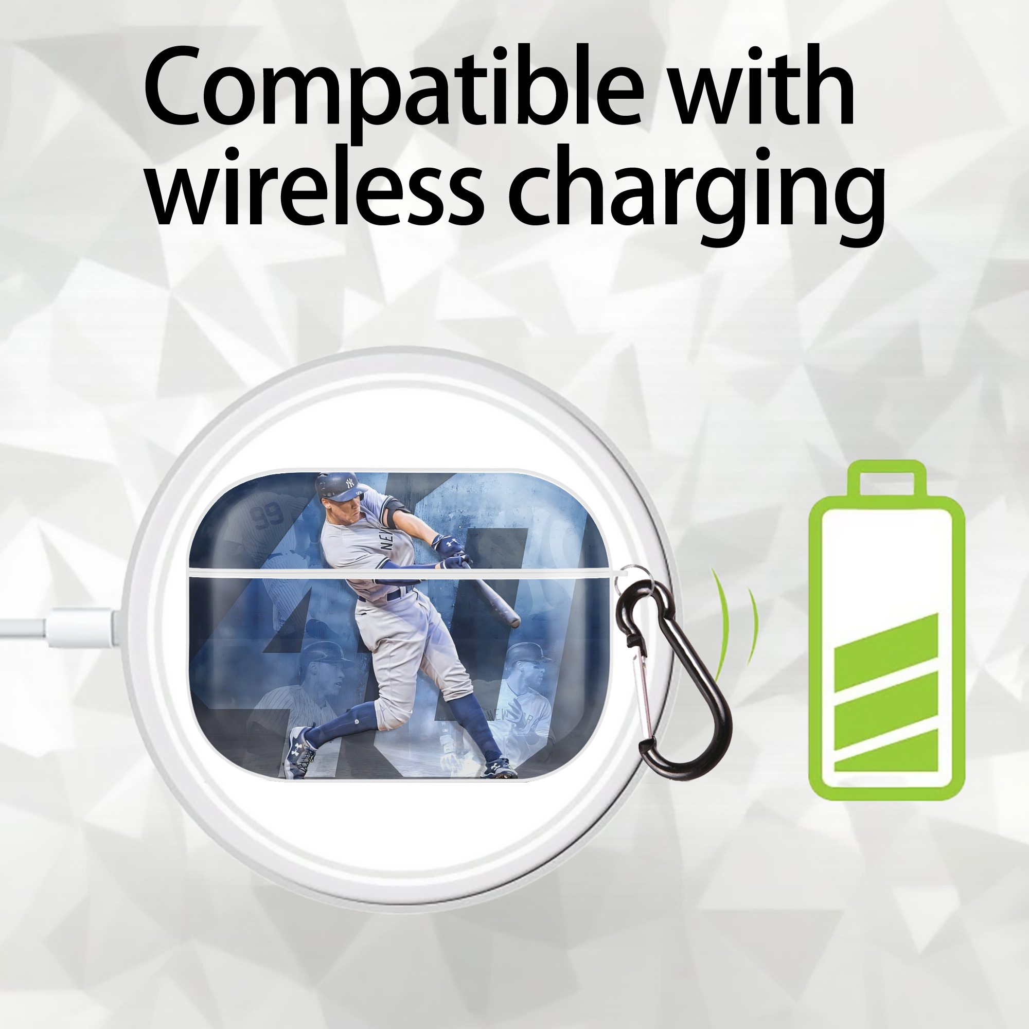 Aaron Judge 40 Home Runs 1 AirPods Pro Hard Case White With Keychain, Durable Flexible PC, Precise Cutouts, Anti-Fingerprint, Yellowing & Scratch Resistant, Full Protection, Washable