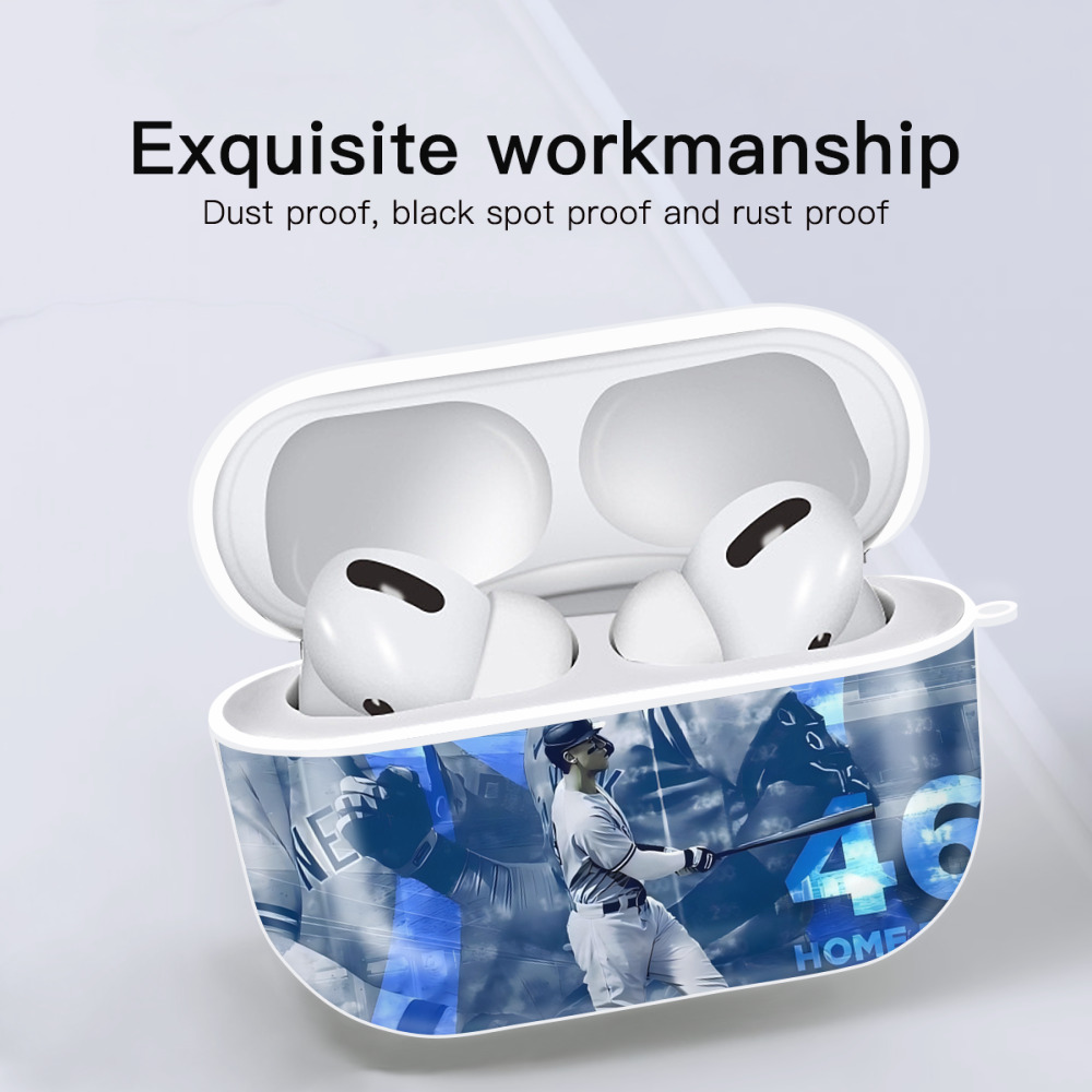 Aaron Judge 46 Home Runs AirPods Pro Hard Case White With Keychain, Durable Flexible PC, Precise Cutouts, Anti-Fingerprint, Yellowing & Scratch Resistant, Full Protection, Washable