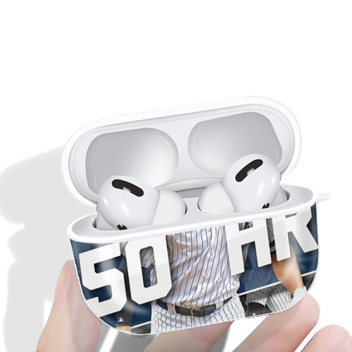 Aaron Judge 50 Home Runs 2 AirPods Pro Hard Case White With Keychain, Durable Flexible PC, Precise Cutouts, Anti-Fingerprint, Yellowing & Scratch Resistant, Full Protection, Washable