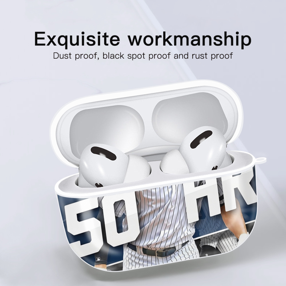 Aaron Judge 50 Home Runs 2 AirPods Pro Hard Case White With Keychain, Durable Flexible PC, Precise Cutouts, Anti-Fingerprint, Yellowing & Scratch Resistant, Full Protection, Washable