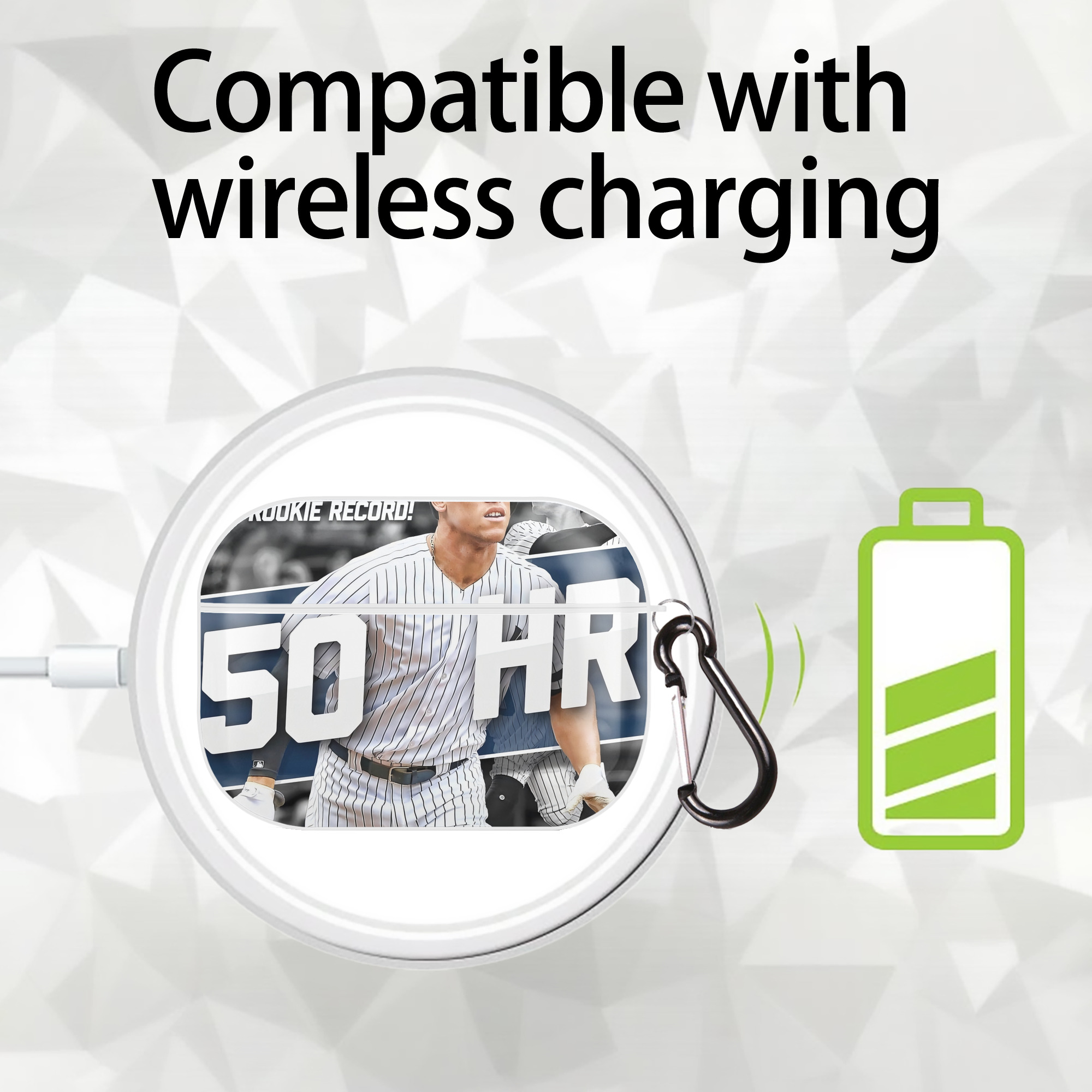 Aaron Judge 50 Home Runs 2 AirPods Pro Hard Case White With Keychain, Durable Flexible PC, Precise Cutouts, Anti-Fingerprint, Yellowing & Scratch Resistant, Full Protection, Washable