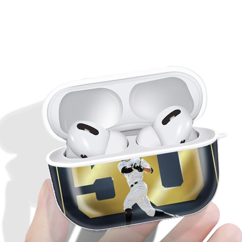 Aaron Judge 50 Home Runs 3 AirPods Pro Hard Case White With Keychain, Durable Flexible PC, Precise Cutouts, Anti-Fingerprint, Yellowing & Scratch Resistant, Full Protection, Washable