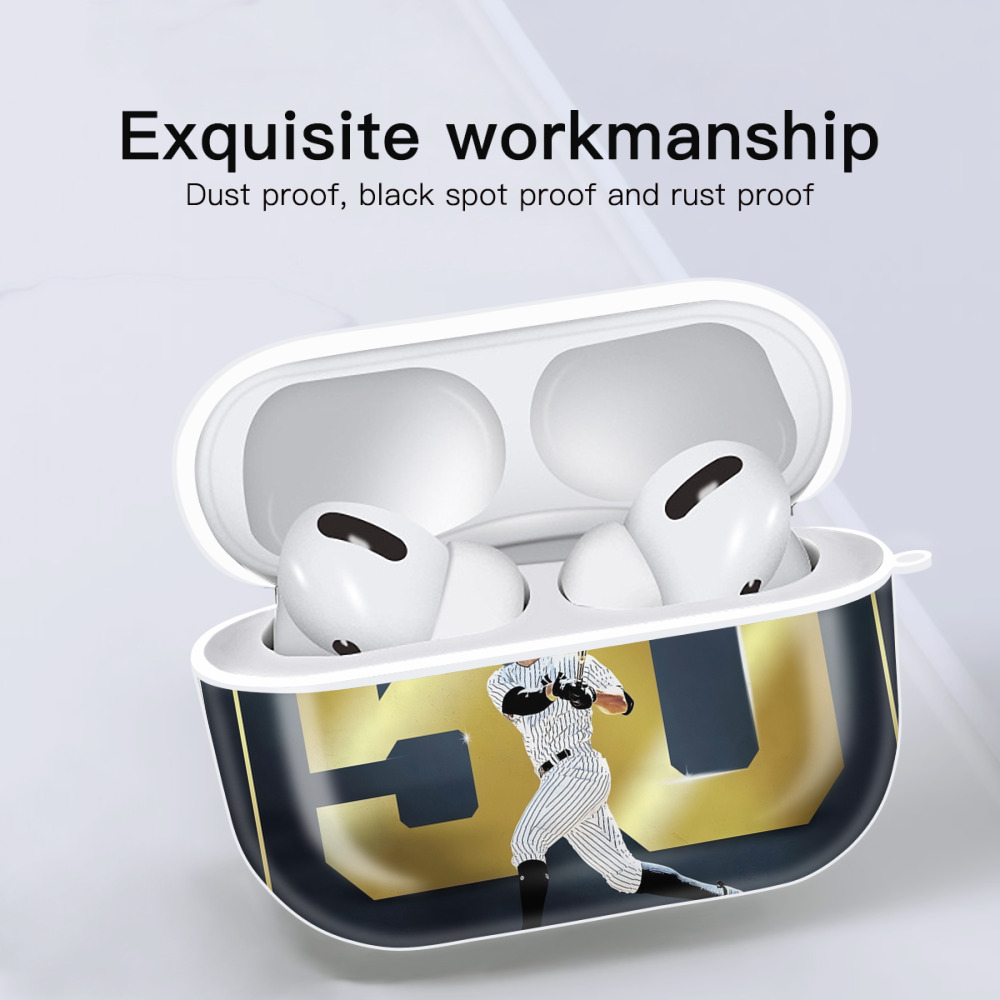 Aaron Judge 50 Home Runs 3 AirPods Pro Hard Case White With Keychain, Durable Flexible PC, Precise Cutouts, Anti-Fingerprint, Yellowing & Scratch Resistant, Full Protection, Washable