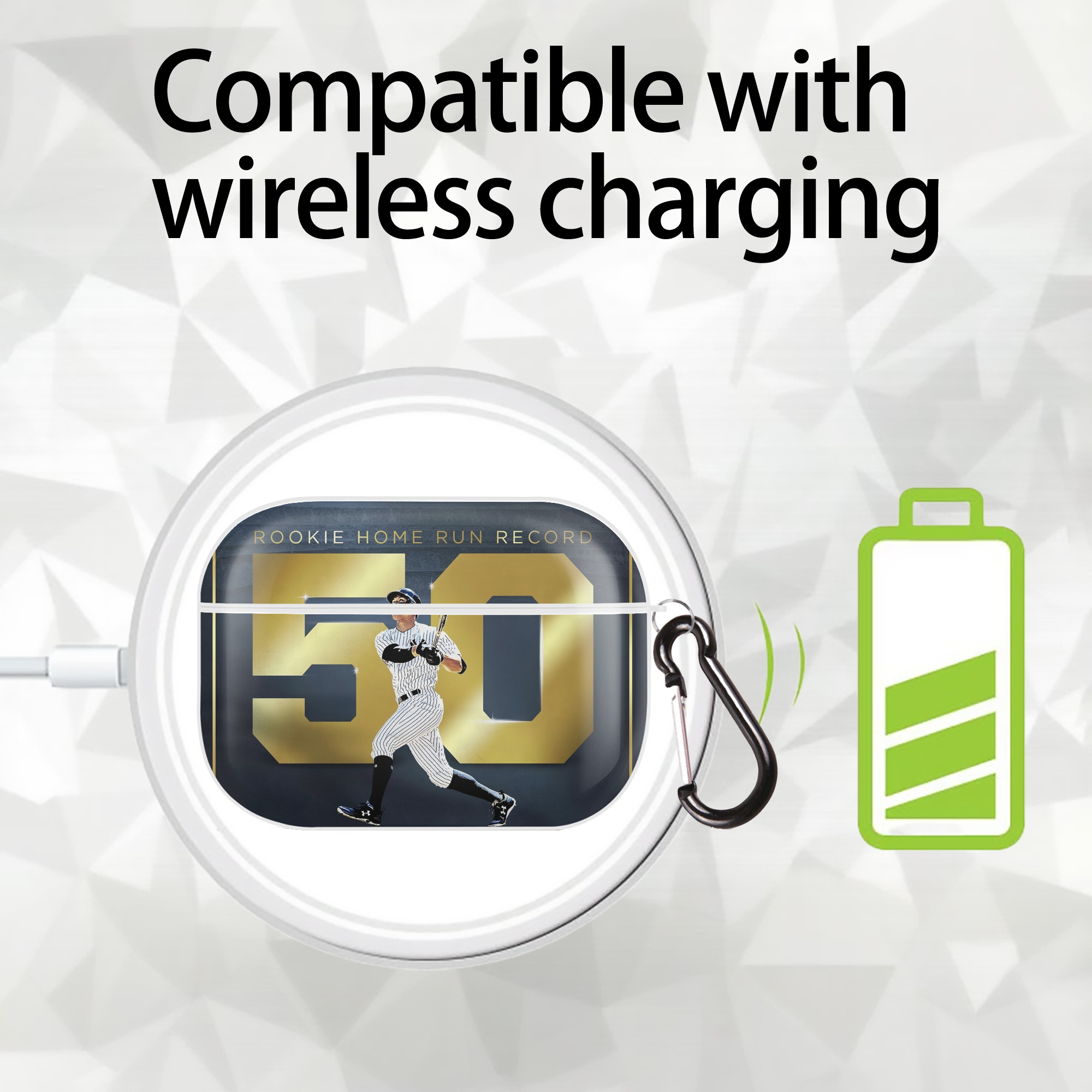 Aaron Judge 50 Home Runs 3 AirPods Pro Hard Case White With Keychain, Durable Flexible PC, Precise Cutouts, Anti-Fingerprint, Yellowing & Scratch Resistant, Full Protection, Washable