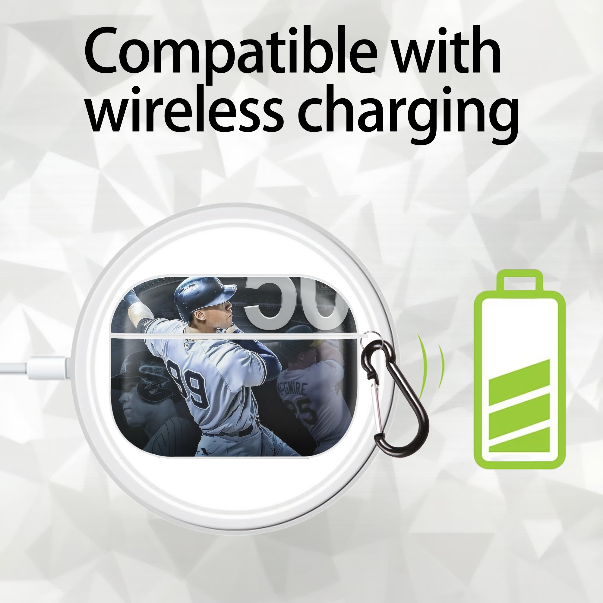 Aaron Judge 50 Home Runs 6 AirPods Pro Hard Case White With Keychain, Durable Flexible PC, Precise Cutouts, Anti-Fingerprint, Yellowing & Scratch Resistant, Full Protection, Washable