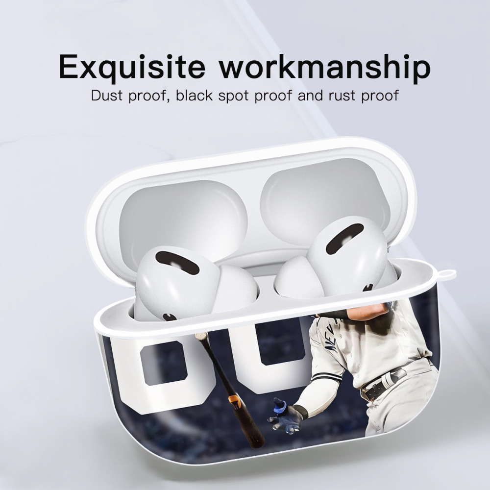 Aaron Judge 60 Home Runs 4 AirPods Pro Hard Case White With Keychain, Durable Flexible PC, Precise Cutouts, Anti-Fingerprint, Yellowing & Scratch Resistant, Full Protection, Washable