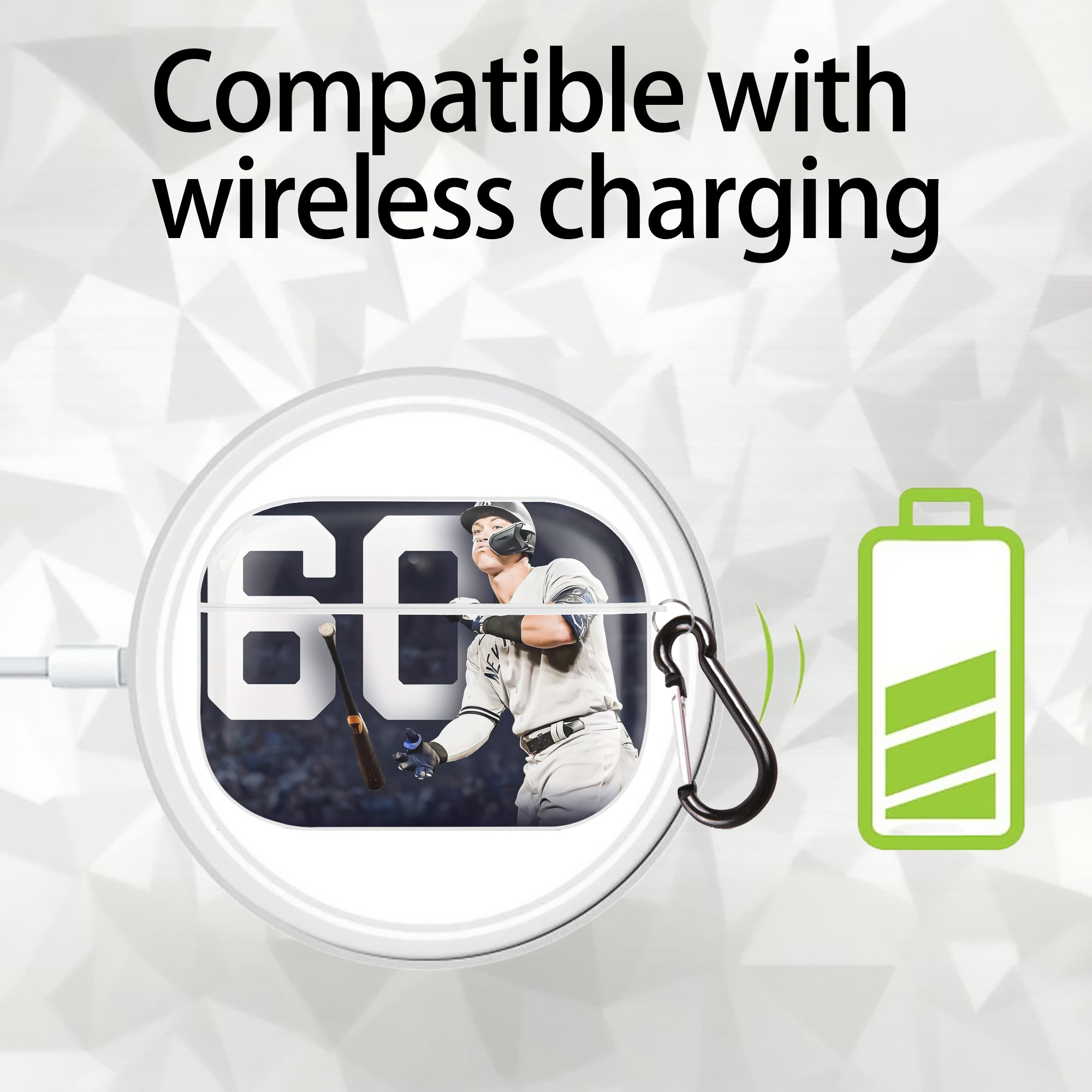 Aaron Judge 60 Home Runs 4 AirPods Pro Hard Case White With Keychain, Durable Flexible PC, Precise Cutouts, Anti-Fingerprint, Yellowing & Scratch Resistant, Full Protection, Washable