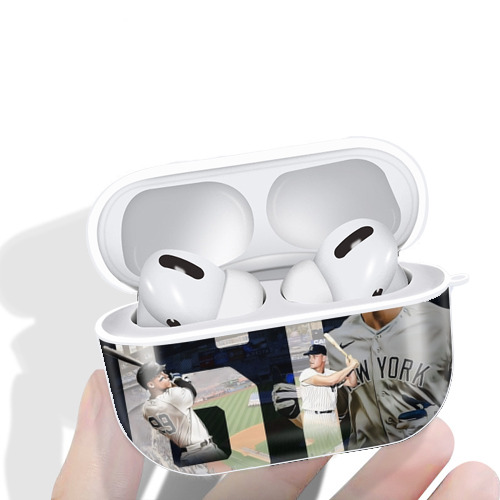 Aaron Judge 61 Home Runs 1 AirPods Pro Hard Case White With Keychain, Durable Flexible PC, Precise Cutouts, Anti-Fingerprint, Yellowing & Scratch Resistant, Full Protection, Washable