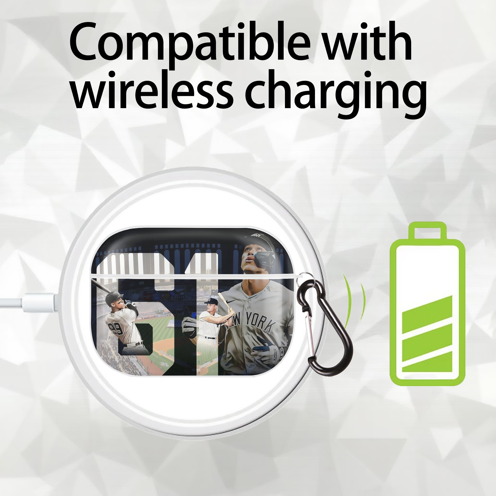 Aaron Judge 61 Home Runs 1 AirPods Pro Hard Case White With Keychain, Durable Flexible PC, Precise Cutouts, Anti-Fingerprint, Yellowing & Scratch Resistant, Full Protection, Washable