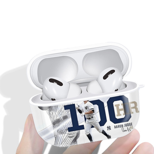 Aaron Judge 100 Home Runs AirPods Pro Hard Case White With Keychain, Durable Flexible PC, Precise Cutouts, Anti-Fingerprint, Yellowing & Scratch Resistant, Full Protection, Washable