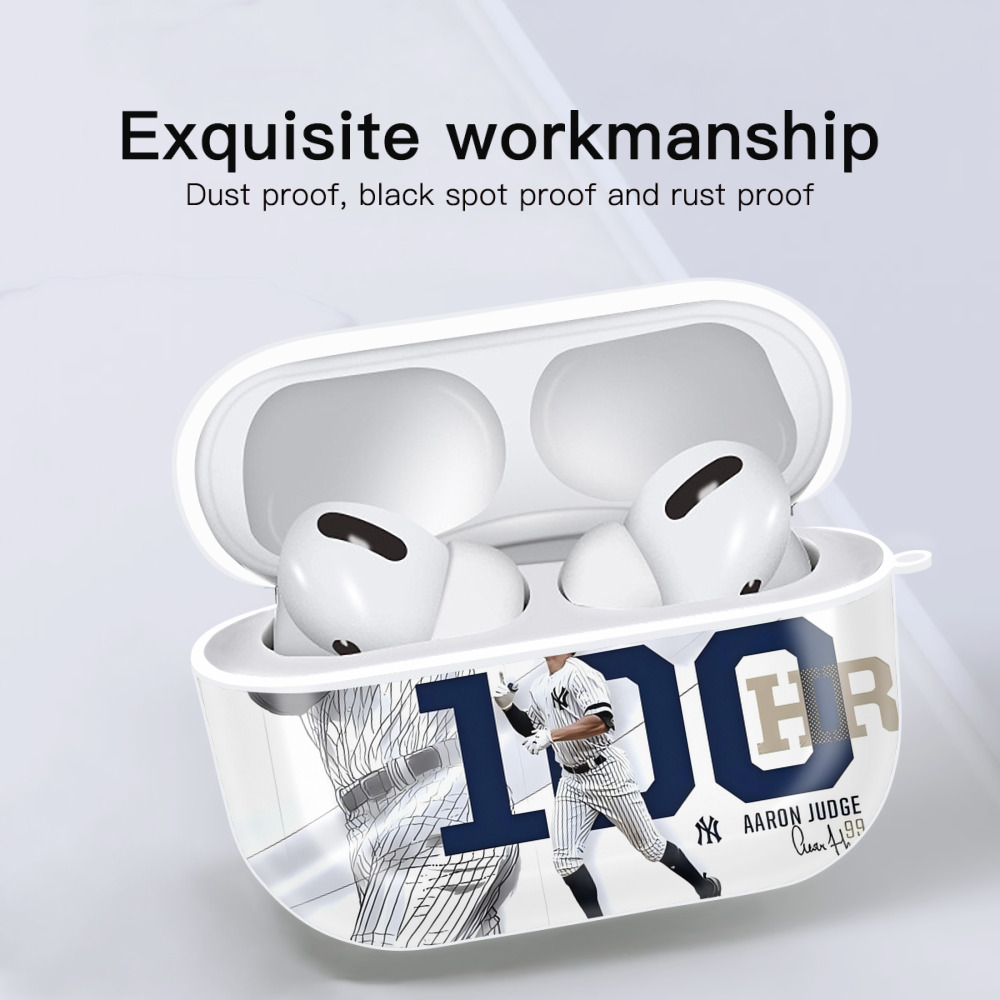 Aaron Judge 100 Home Runs AirPods Pro Hard Case White With Keychain, Durable Flexible PC, Precise Cutouts, Anti-Fingerprint, Yellowing & Scratch Resistant, Full Protection, Washable