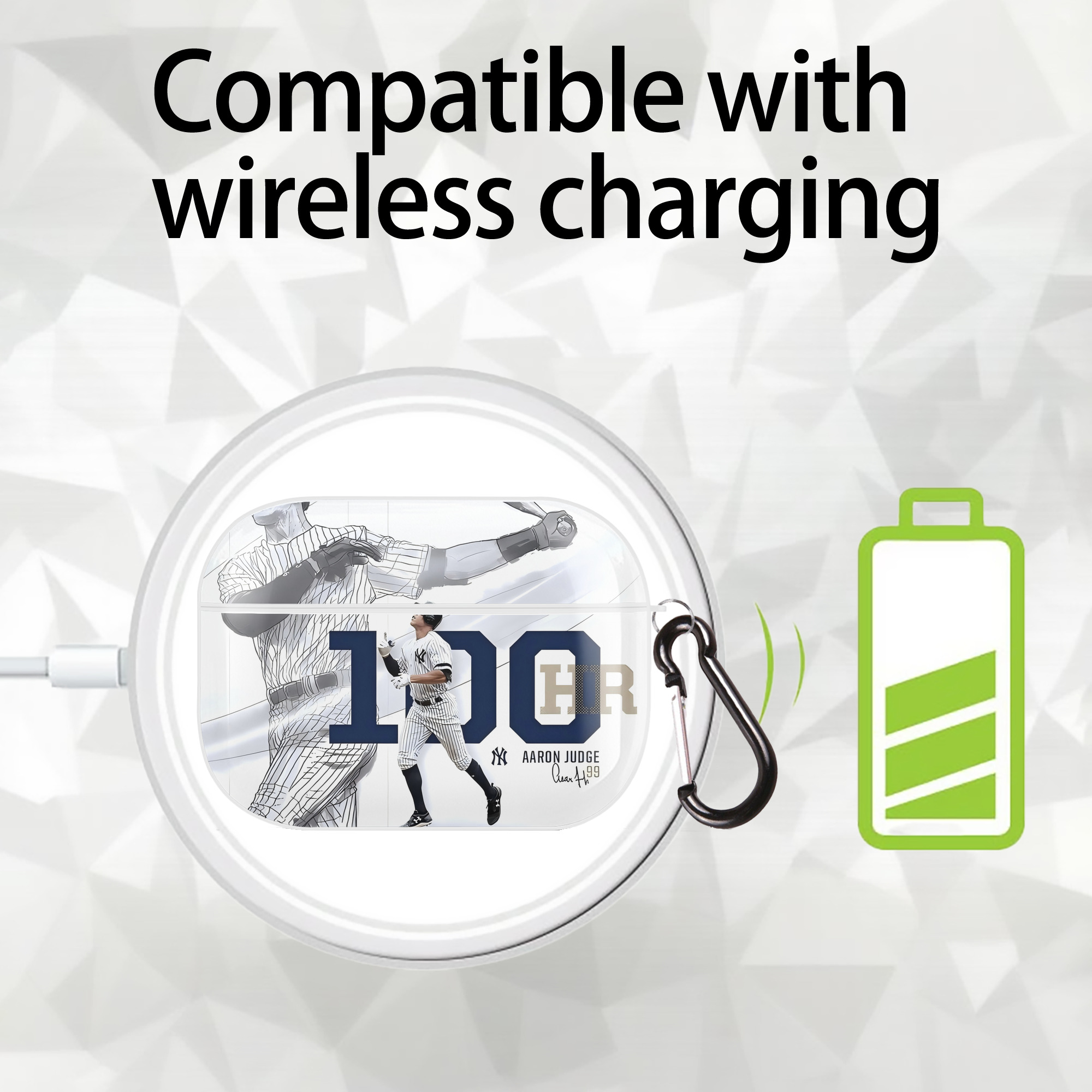 Aaron Judge 100 Home Runs AirPods Pro Hard Case White With Keychain, Durable Flexible PC, Precise Cutouts, Anti-Fingerprint, Yellowing & Scratch Resistant, Full Protection, Washable