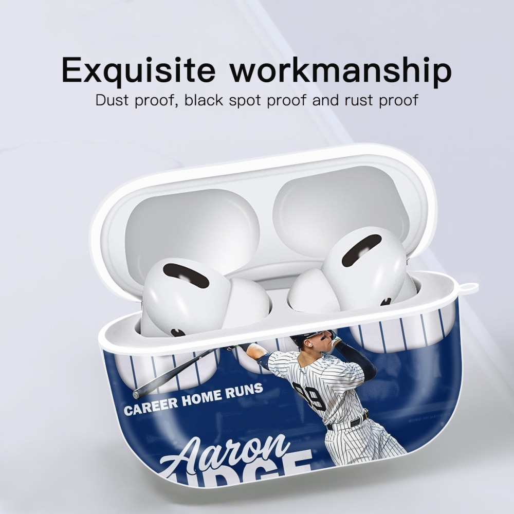 Aaron Judge 300 Home Runs AirPods Pro Hard Case White With Keychain, Durable Flexible PC, Precise Cutouts, Anti-Fingerprint, Yellowing & Scratch Resistant, Full Protection, Washable