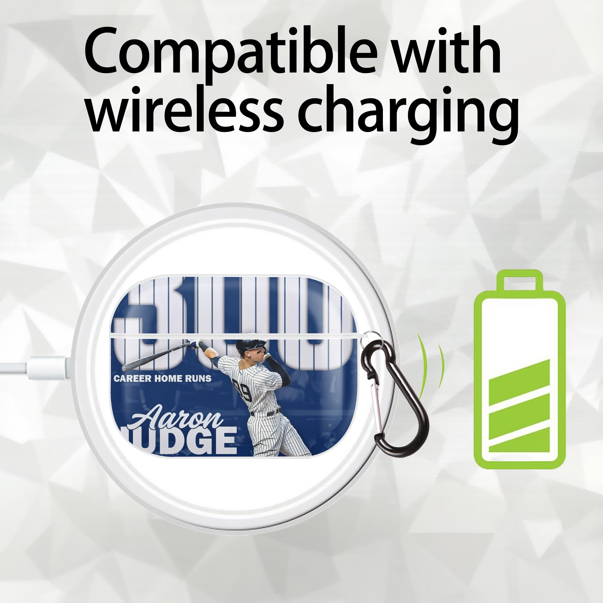 Aaron Judge 300 Home Runs AirPods Pro Hard Case White With Keychain, Durable Flexible PC, Precise Cutouts, Anti-Fingerprint, Yellowing & Scratch Resistant, Full Protection, Washable