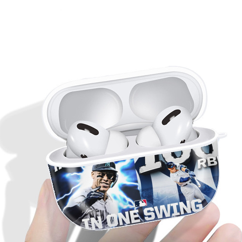 Aaron Judge First to 40 Home Runs In One Swing AirPods Pro Hard Case White With Keychain, Durable Flexible PC, Precise Cutouts, Anti-Fingerprint, Yellowing & Scratch Resistant, Full Protection, Washable