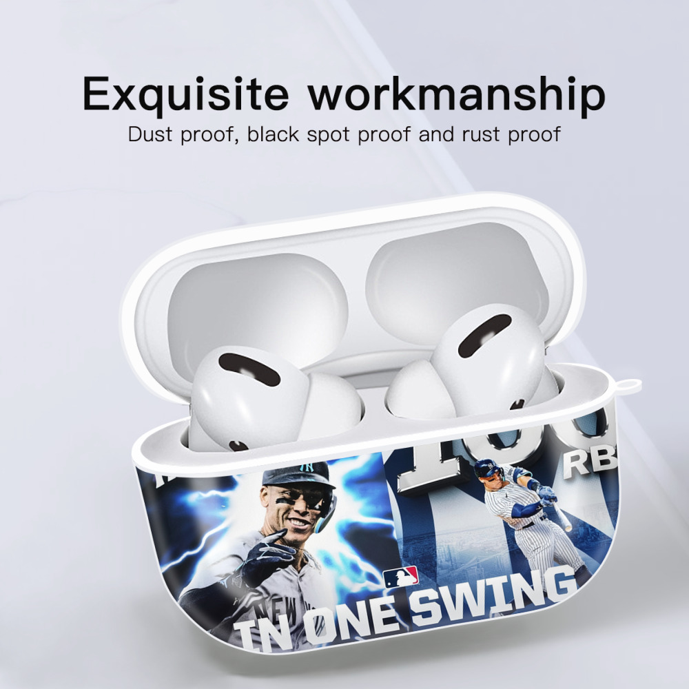 Aaron Judge First to 40 Home Runs In One Swing AirPods Pro Hard Case White With Keychain, Durable Flexible PC, Precise Cutouts, Anti-Fingerprint, Yellowing & Scratch Resistant, Full Protection, Washable