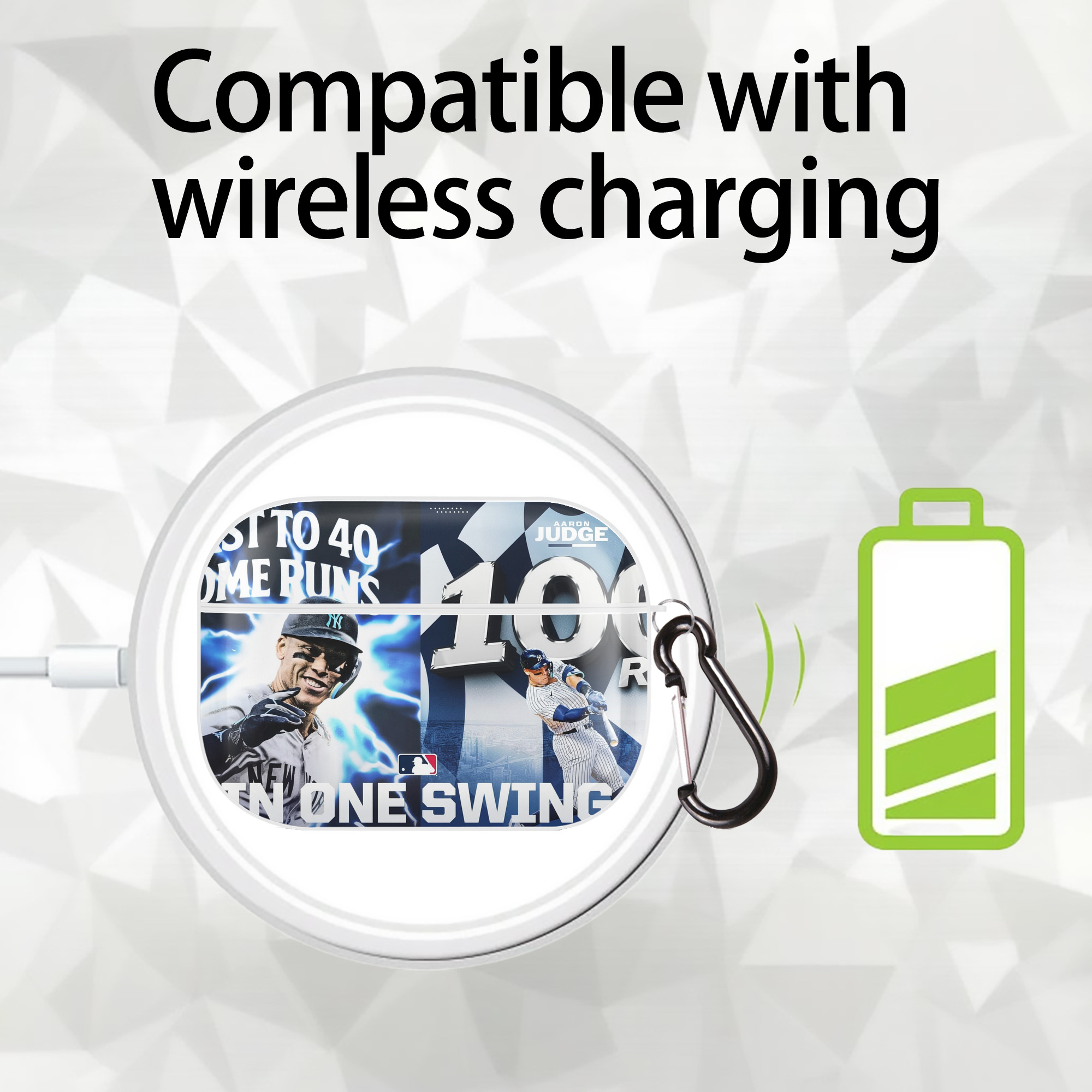 Aaron Judge First to 40 Home Runs In One Swing AirPods Pro Hard Case White With Keychain, Durable Flexible PC, Precise Cutouts, Anti-Fingerprint, Yellowing & Scratch Resistant, Full Protection, Washable