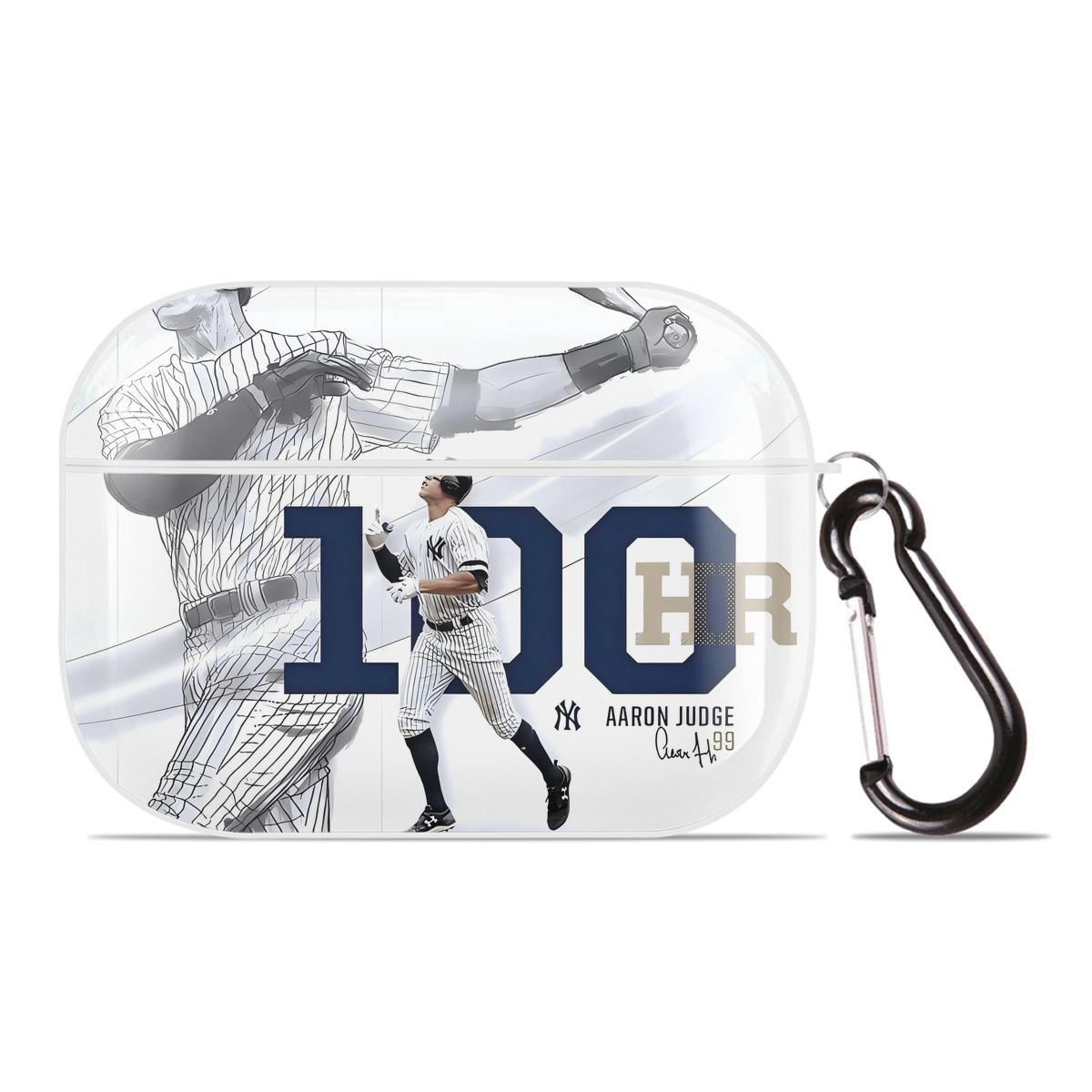 Aaron Judge 100 Home Runs AirPods Pro Hard Case White With Keychain, Durable Flexible PC, Precise Cutouts, Anti-Fingerprint, Yellowing & Scratch Resistant, Full Protection, Washable