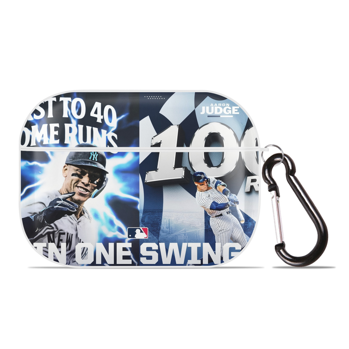 Aaron Judge First to 40 Home Runs In One Swing AirPods Pro Hard Case White With Keychain, Durable Flexible PC, Precise Cutouts, Anti-Fingerprint, Yellowing & Scratch Resistant, Full Protection, Washable