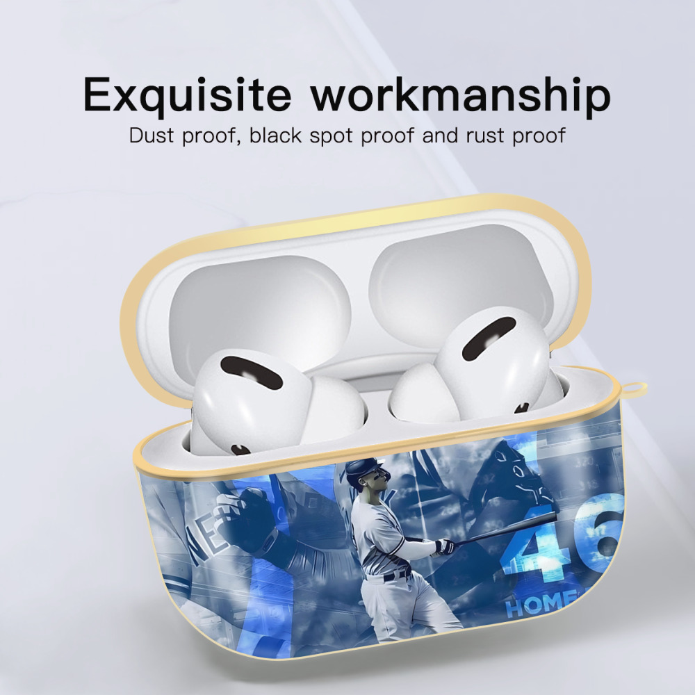 Aaron Judge 46 Home Runs Luxury Gold AirPods Pro Case With Keychain, Flexible PC Material, Full Protection, Precise Cutouts, Anti-Fingerprint, Washable, Durable Design