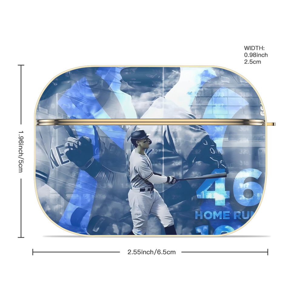 Aaron Judge 46 Home Runs Luxury Gold AirPods Pro Case With Keychain, Flexible PC Material, Full Protection, Precise Cutouts, Anti-Fingerprint, Washable, Durable Design