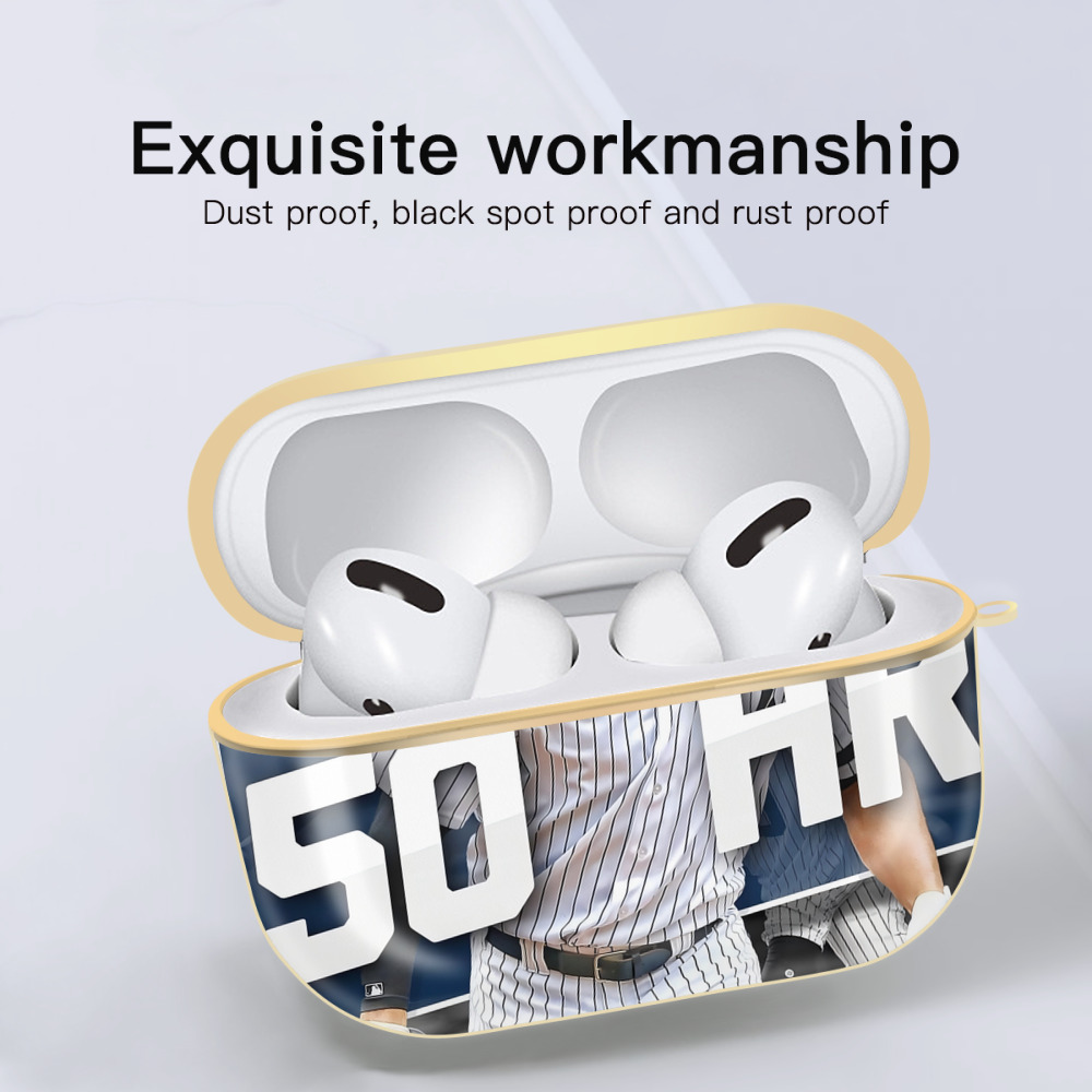 Aaron Judge 50 Home Runs 2 Luxury Gold AirPods Pro Case With Keychain, Flexible PC Material, Full Protection, Precise Cutouts, Anti-Fingerprint, Washable, Durable Design