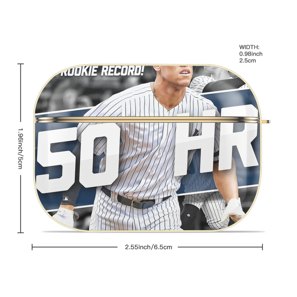Aaron Judge 50 Home Runs 2 Luxury Gold AirPods Pro Case With Keychain, Flexible PC Material, Full Protection, Precise Cutouts, Anti-Fingerprint, Washable, Durable Design