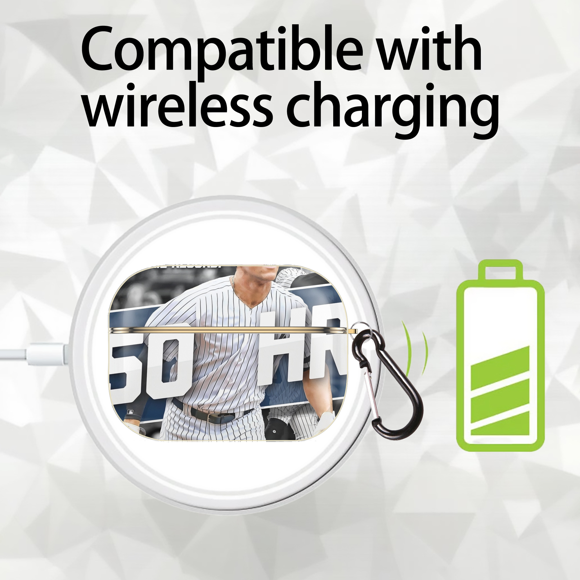 Aaron Judge 50 Home Runs 2 Luxury Gold AirPods Pro Case With Keychain, Flexible PC Material, Full Protection, Precise Cutouts, Anti-Fingerprint, Washable, Durable Design