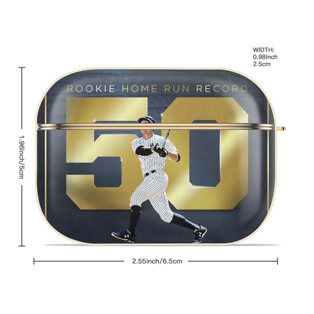 Aaron Judge 50 Home Runs 3 Luxury Gold AirPods Pro Case With Keychain, Flexible PC Material, Full Protection, Precise Cutouts, Anti-Fingerprint, Washable, Durable Design