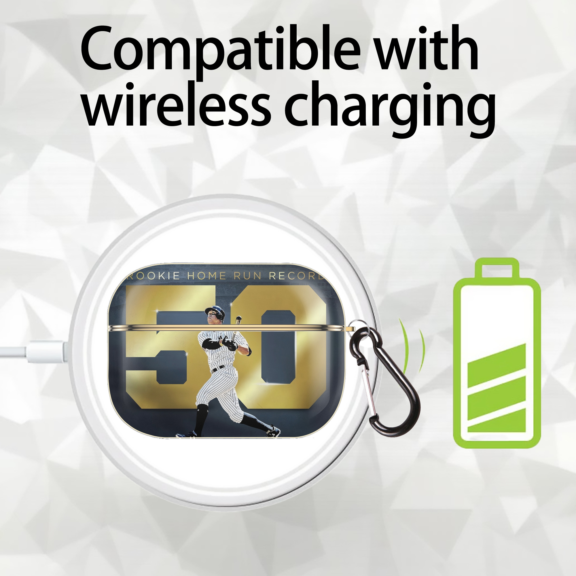 Aaron Judge 50 Home Runs 3 Luxury Gold AirPods Pro Case With Keychain, Flexible PC Material, Full Protection, Precise Cutouts, Anti-Fingerprint, Washable, Durable Design