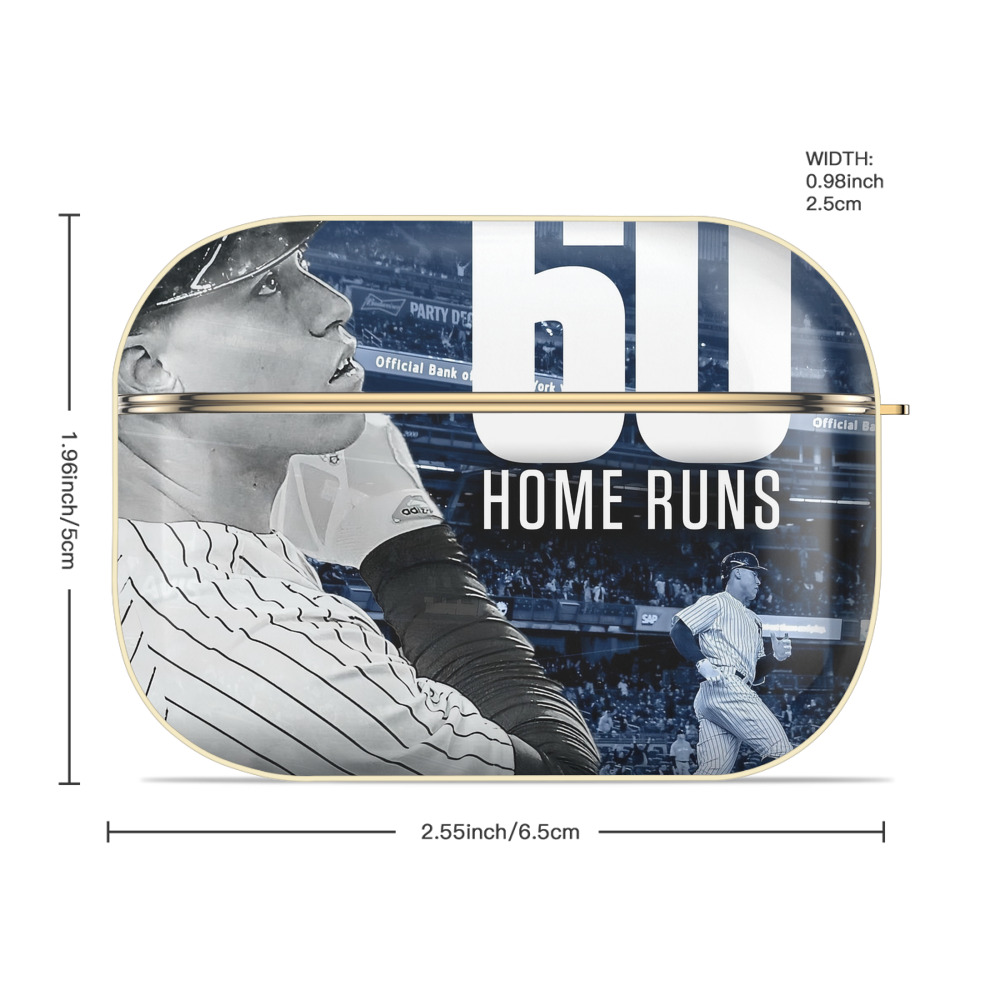 Aaron Judge 60 Home Runs 1 Luxury Gold AirPods Pro Case With Keychain, Flexible PC Material, Full Protection, Precise Cutouts, Anti-Fingerprint, Washable, Durable Design