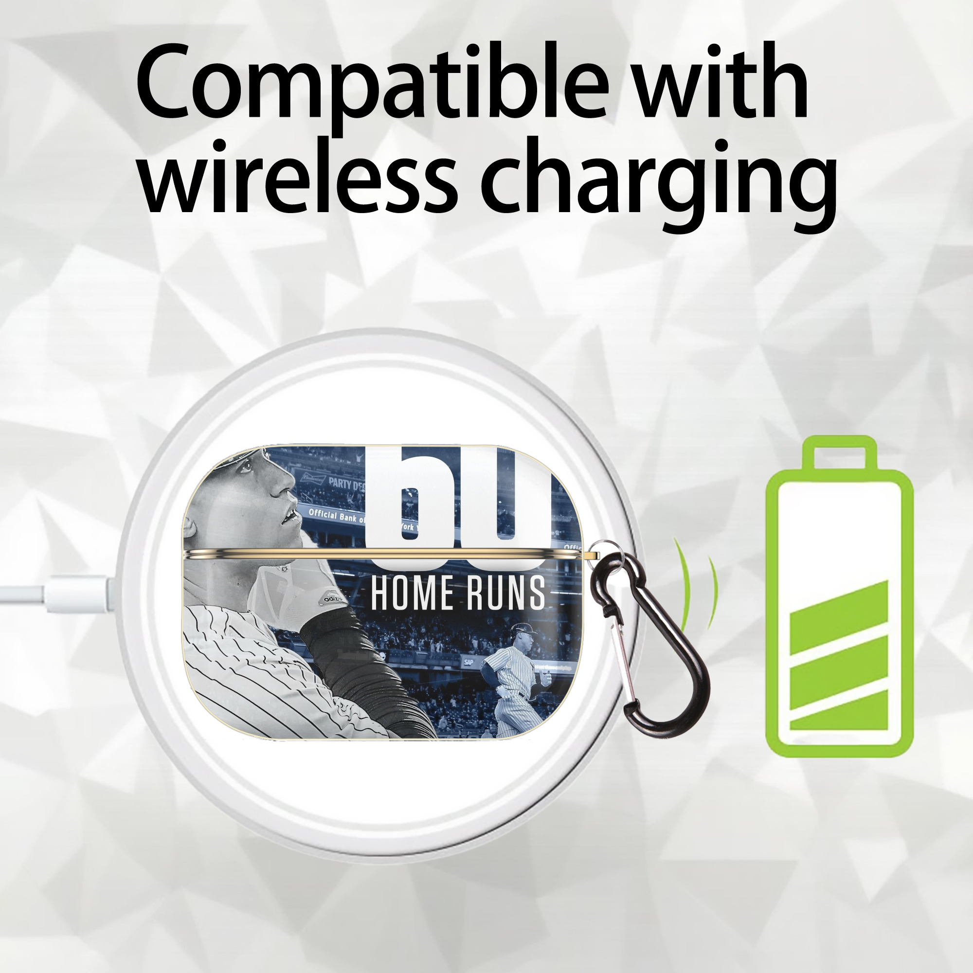 Aaron Judge 60 Home Runs 1 Luxury Gold AirPods Pro Case With Keychain, Flexible PC Material, Full Protection, Precise Cutouts, Anti-Fingerprint, Washable, Durable Design