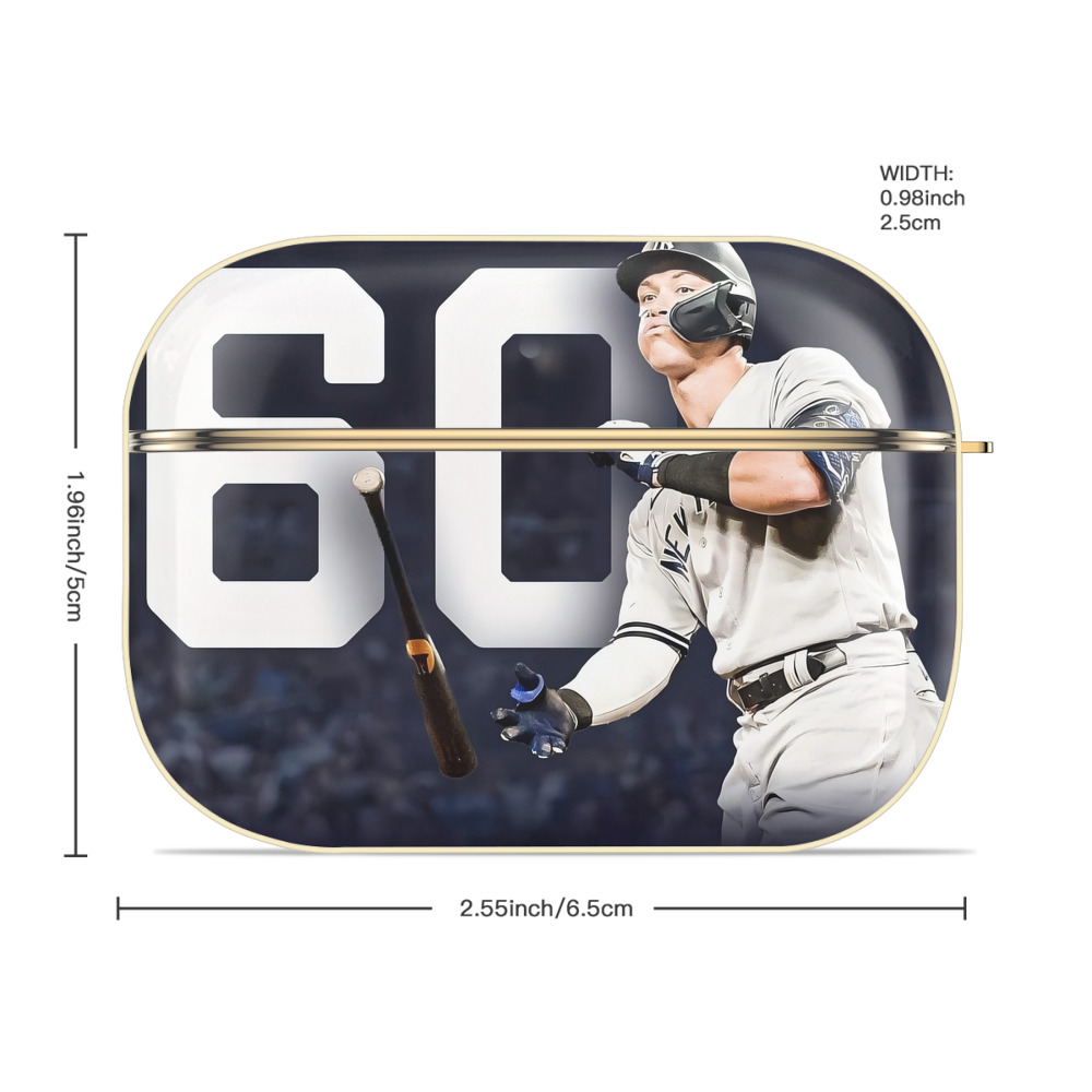 Aaron Judge 60 Home Runs 4 Luxury Gold AirPods Pro Case With Keychain, Flexible PC Material, Full Protection, Precise Cutouts, Anti-Fingerprint, Washable, Durable Design
