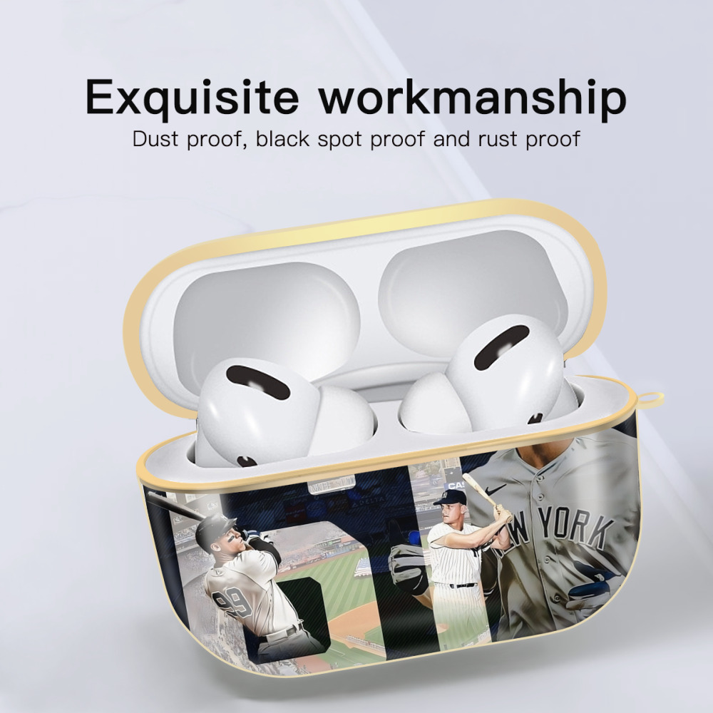 Aaron Judge 61 Home Runs 1 Luxury Gold AirPods Pro Case With Keychain, Flexible PC Material, Full Protection, Precise Cutouts, Anti-Fingerprint, Washable, Durable Design