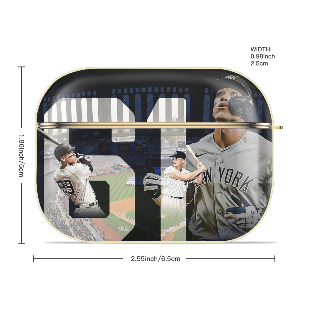Aaron Judge 61 Home Runs 1 Luxury Gold AirPods Pro Case With Keychain, Flexible PC Material, Full Protection, Precise Cutouts, Anti-Fingerprint, Washable, Durable Design