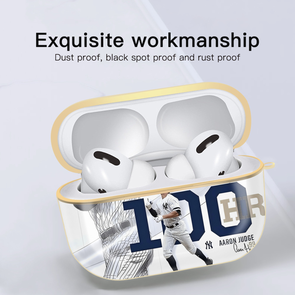 Aaron Judge 100 Home Runs Luxury Gold AirPods Pro Case With Keychain, Flexible PC Material, Full Protection, Precise Cutouts, Anti-Fingerprint, Washable, Durable Design