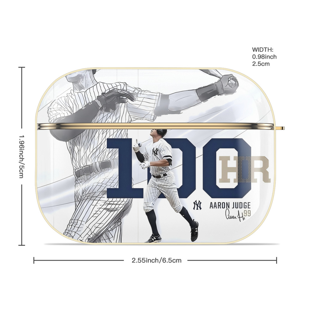 Aaron Judge 100 Home Runs Luxury Gold AirPods Pro Case With Keychain, Flexible PC Material, Full Protection, Precise Cutouts, Anti-Fingerprint, Washable, Durable Design