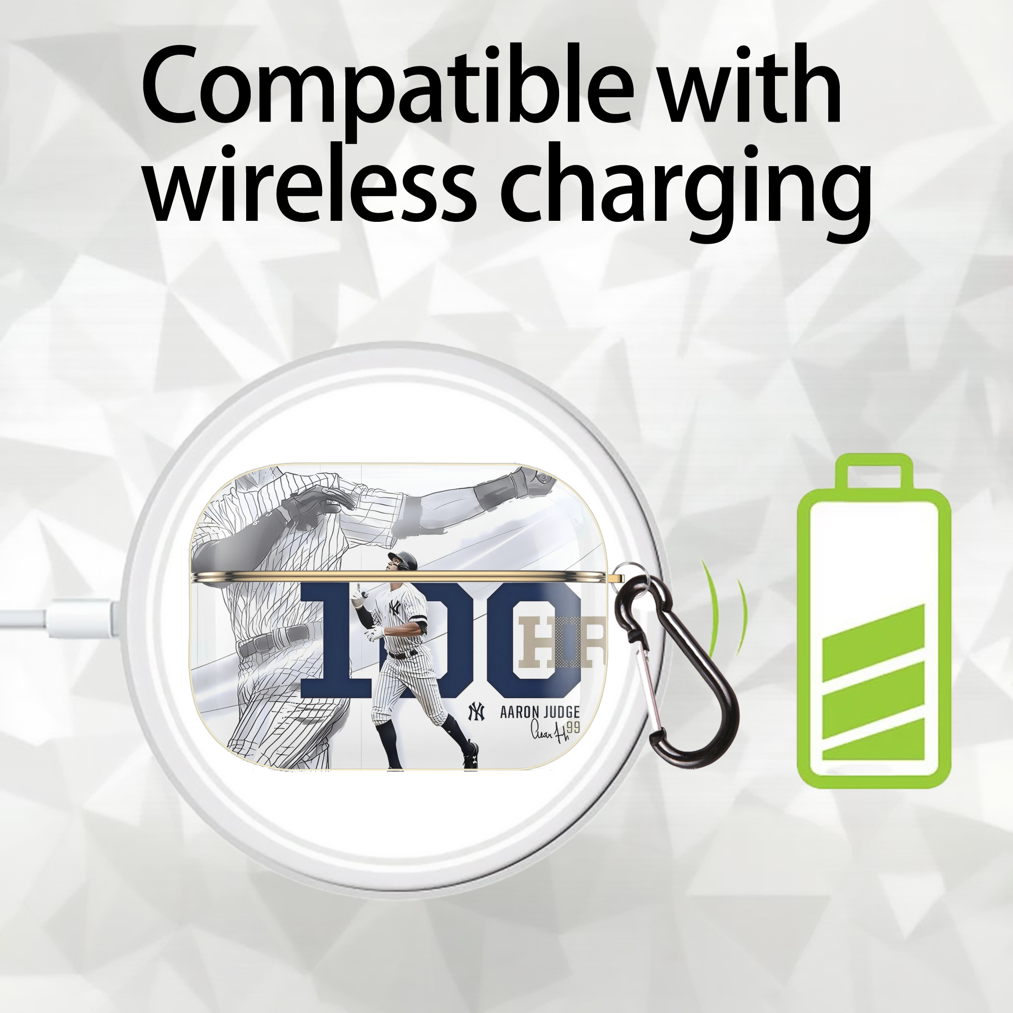 Aaron Judge 100 Home Runs Luxury Gold AirPods Pro Case With Keychain, Flexible PC Material, Full Protection, Precise Cutouts, Anti-Fingerprint, Washable, Durable Design