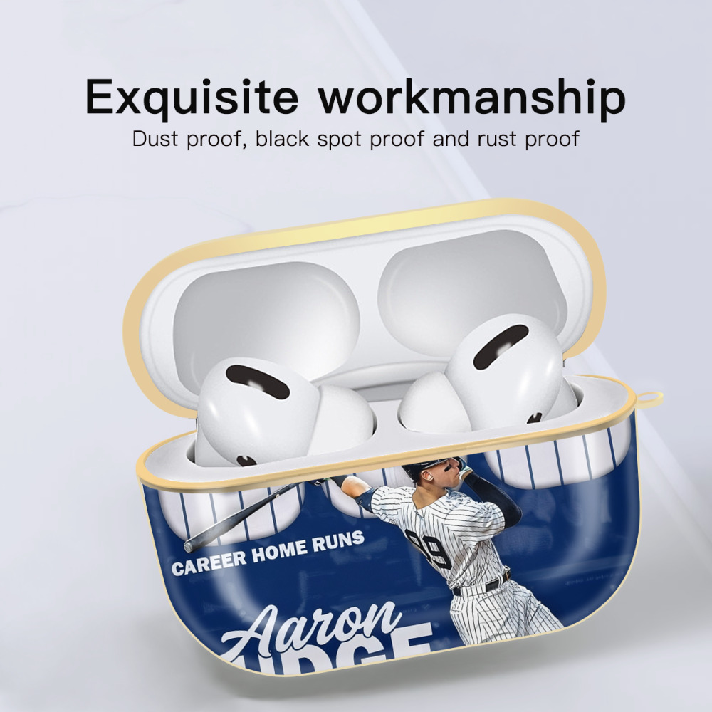 Aaron Judge 300 Home Runs Luxury Gold AirPods Pro Case With Keychain, Flexible PC Material, Full Protection, Precise Cutouts, Anti-Fingerprint, Washable, Durable Design